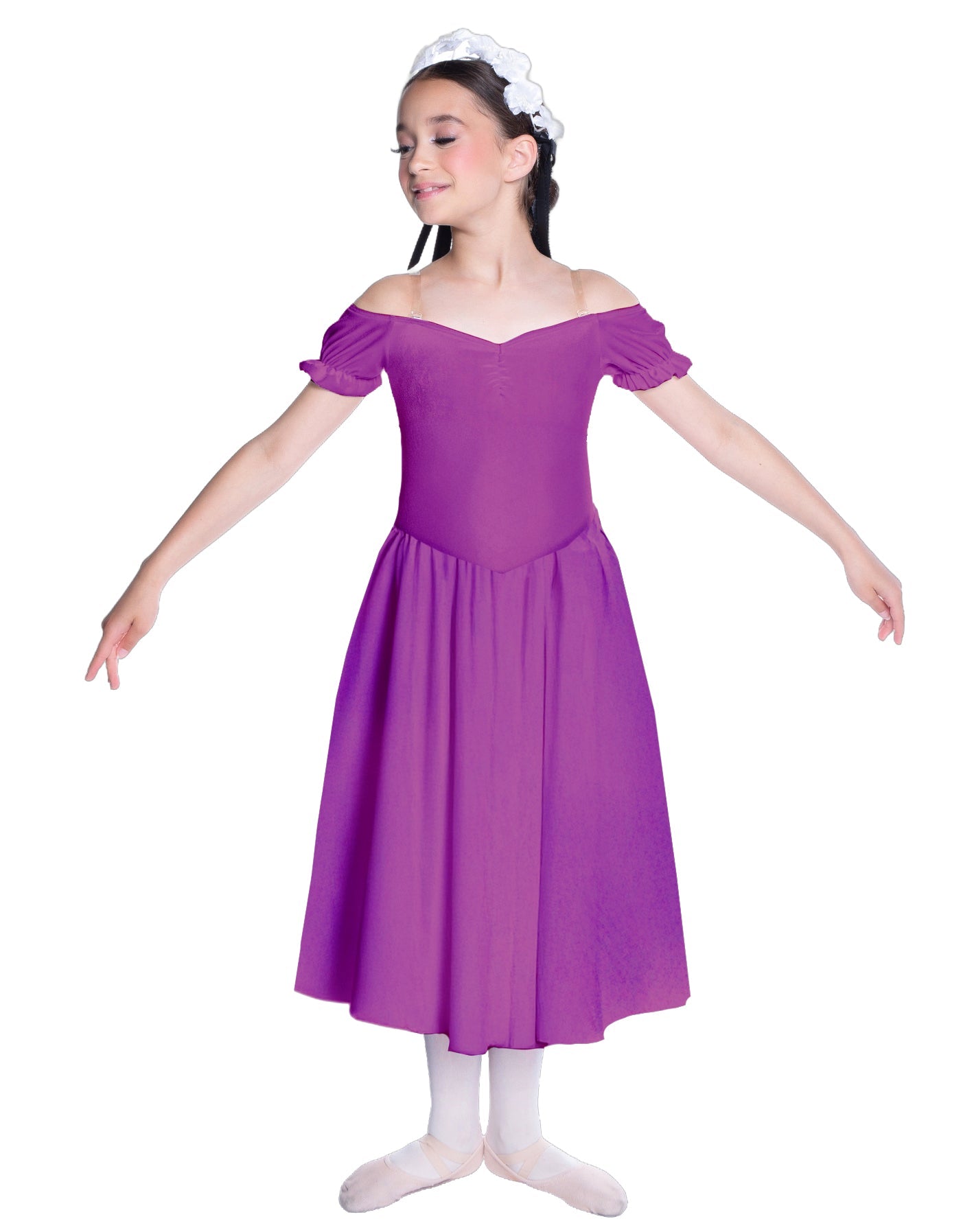 Solid Lycra Off The Shoulder Puff Sleeve Dress