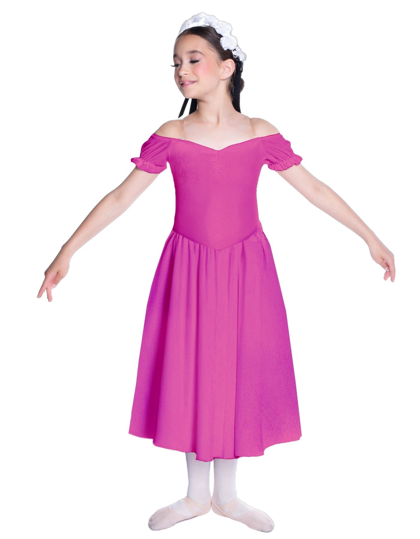 Solid Lycra Off The Shoulder Puff Sleeve Dress