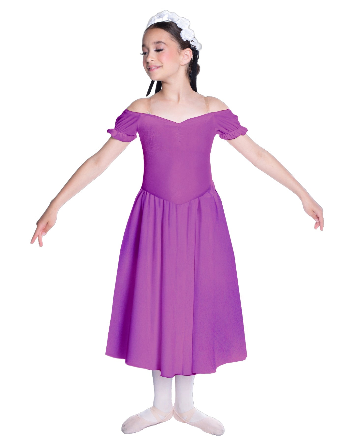 Solid Lycra Off The Shoulder Puff Sleeve Dress