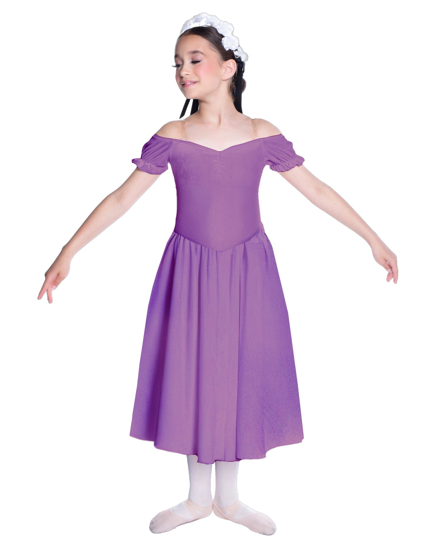 Solid Lycra Off The Shoulder Puff Sleeve Dress