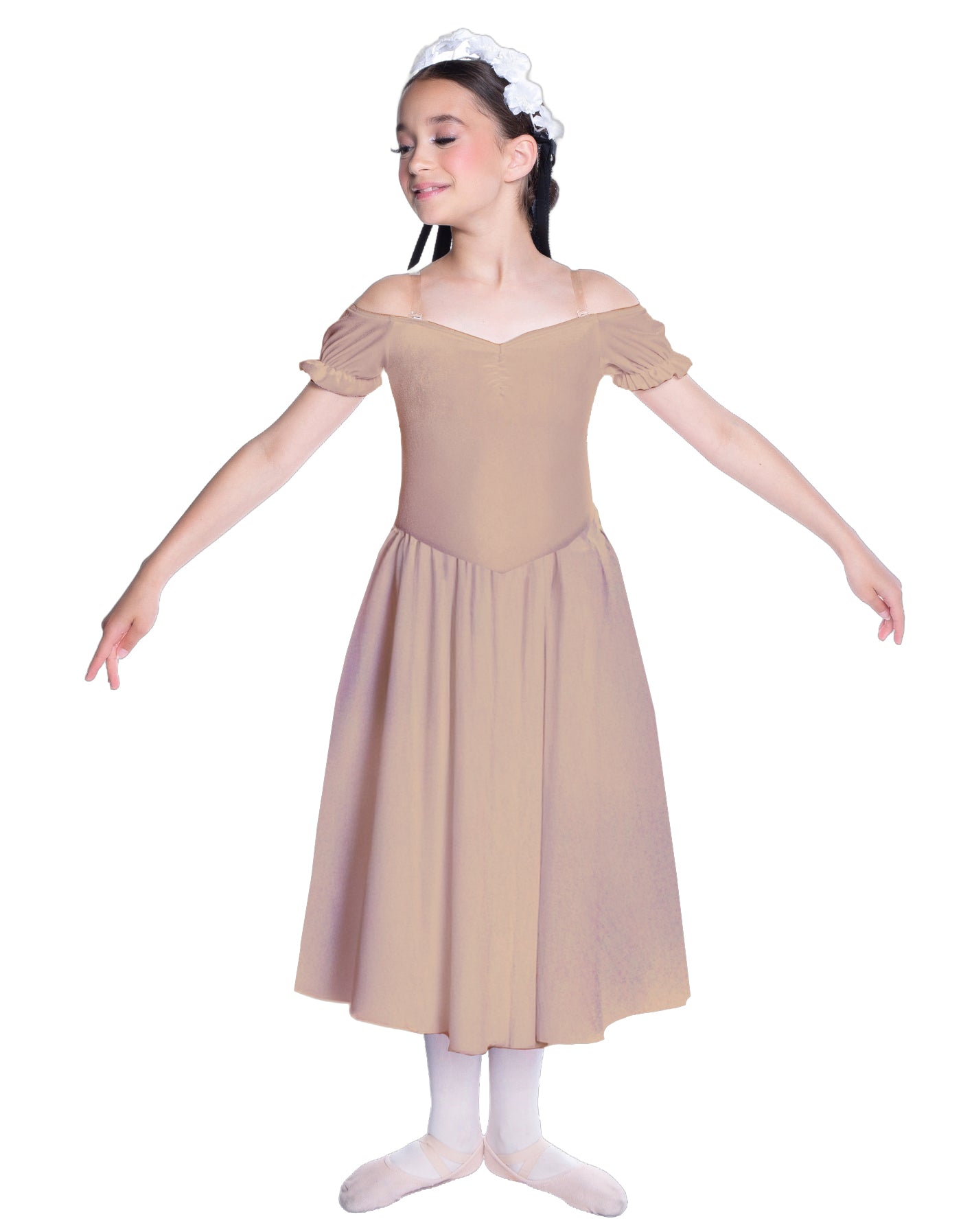 Solid Lycra Off The Shoulder Puff Sleeve Dress
