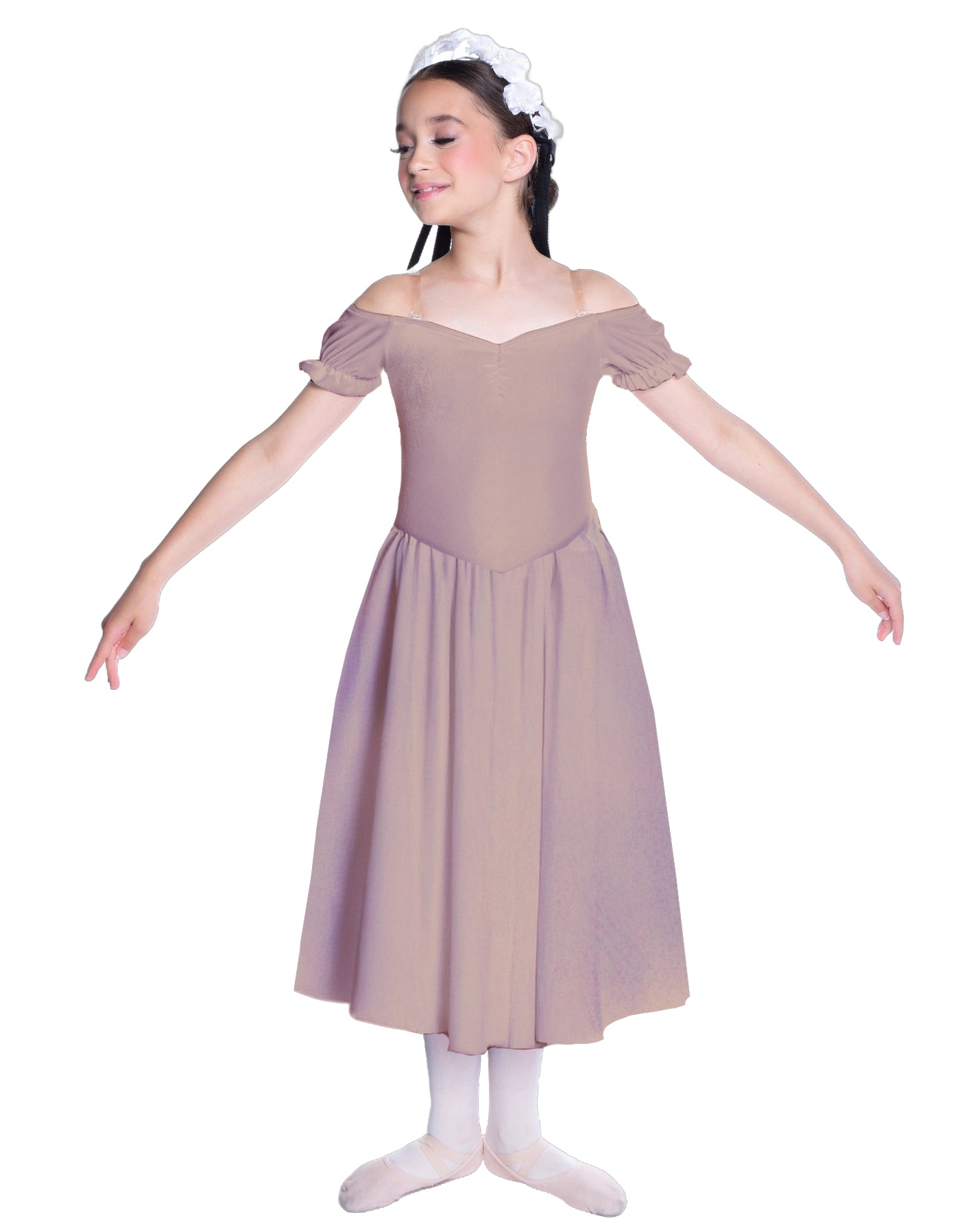 Solid Lycra Off The Shoulder Puff Sleeve Dress