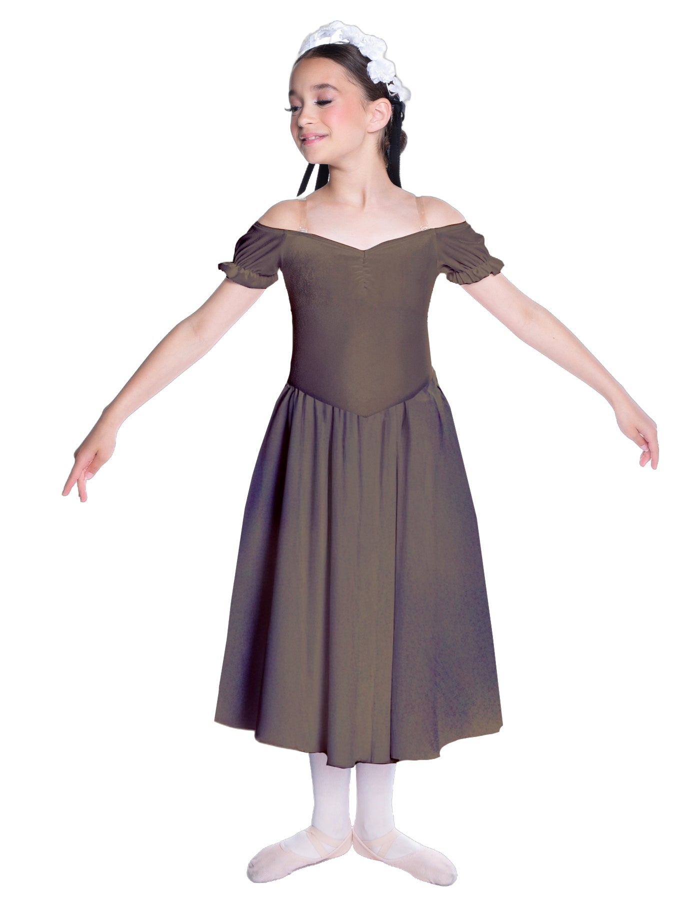 Solid Lycra Off The Shoulder Puff Sleeve Dress