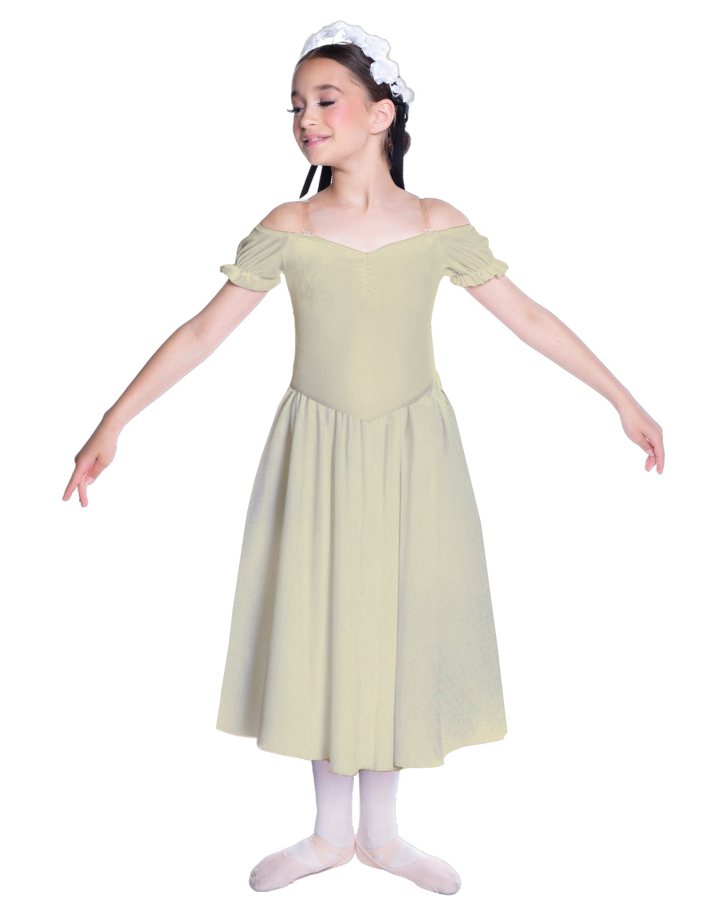 Solid Lycra Off The Shoulder Puff Sleeve Dress