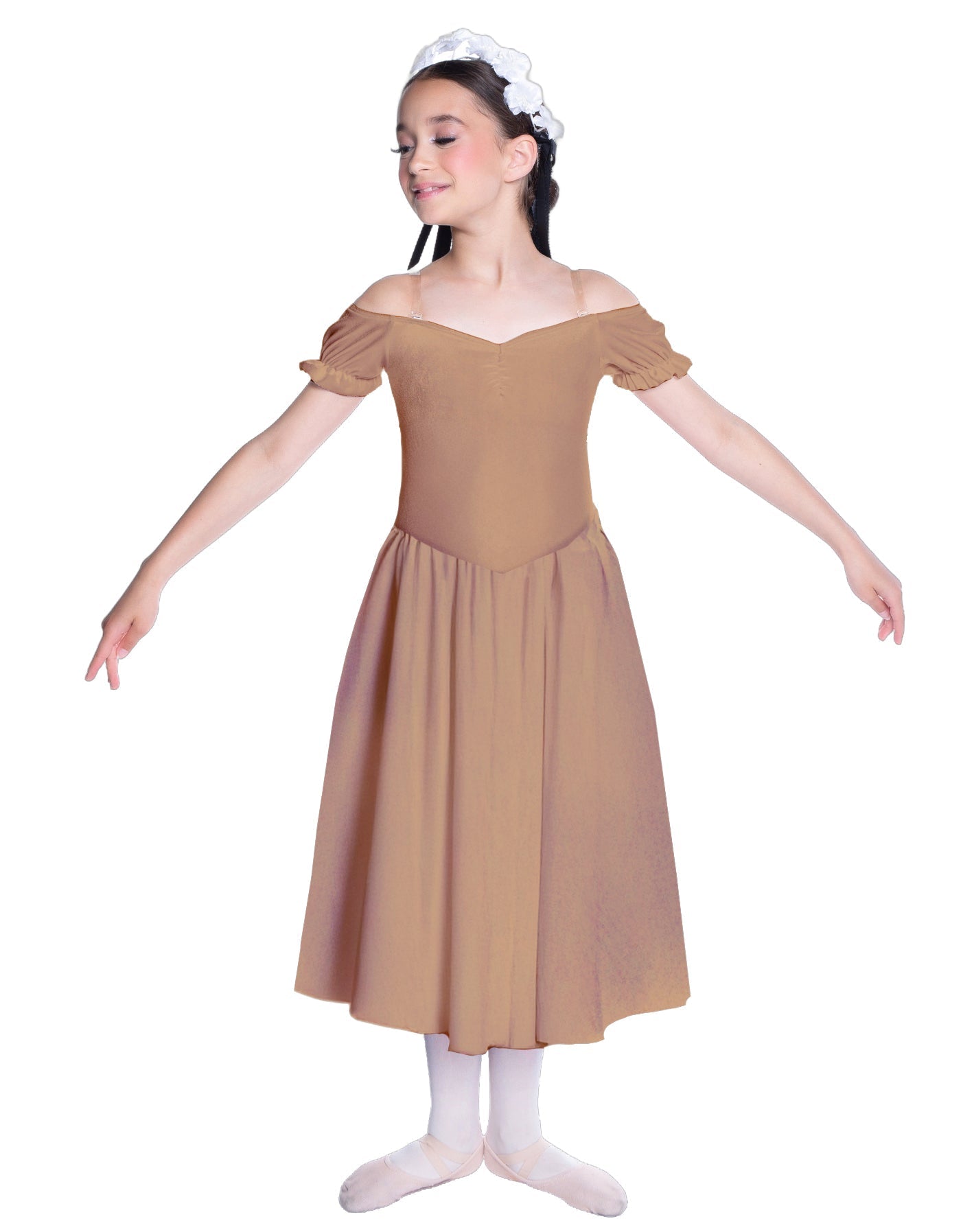 Solid Lycra Off The Shoulder Puff Sleeve Dress