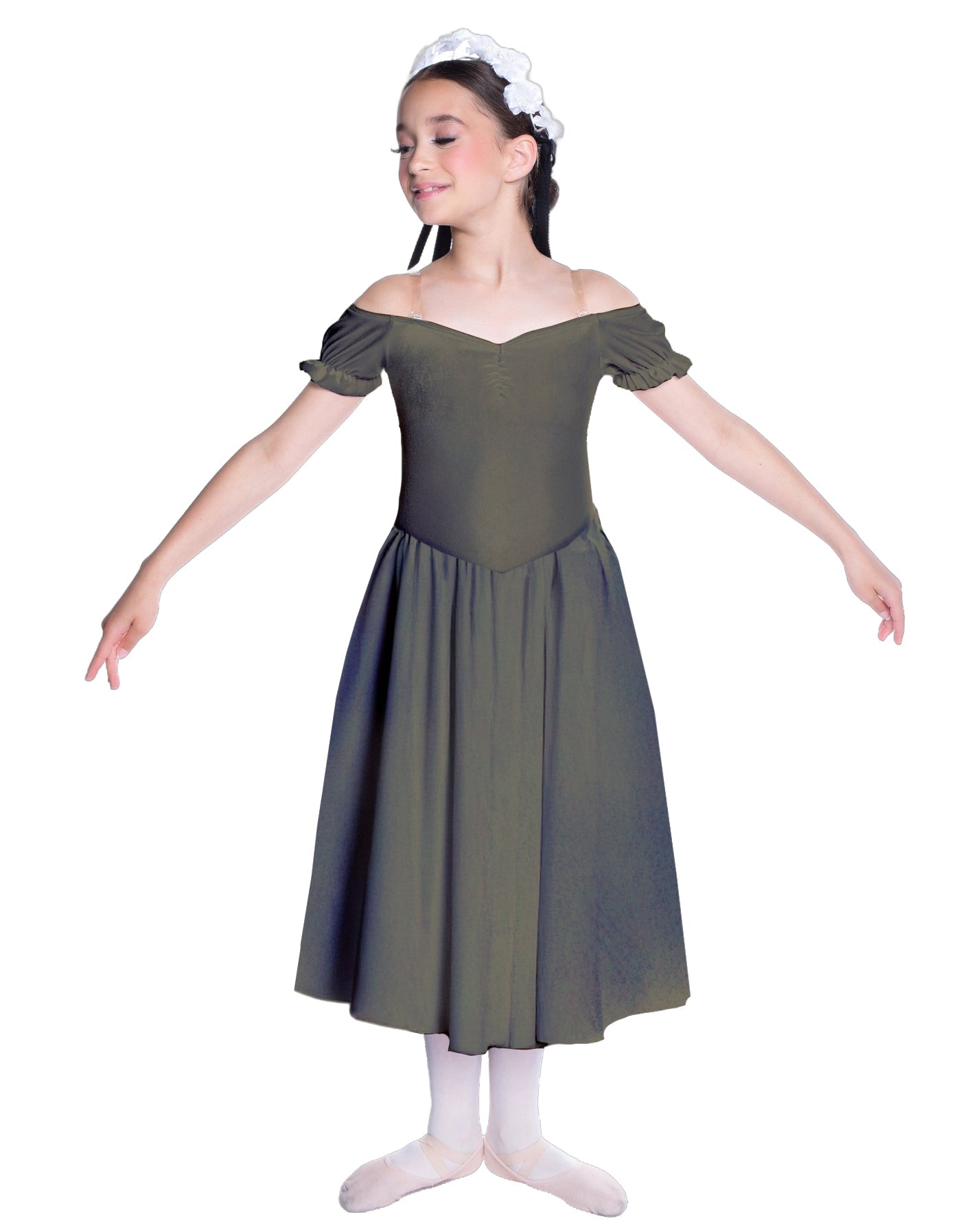 Solid Lycra Off The Shoulder Puff Sleeve Dress