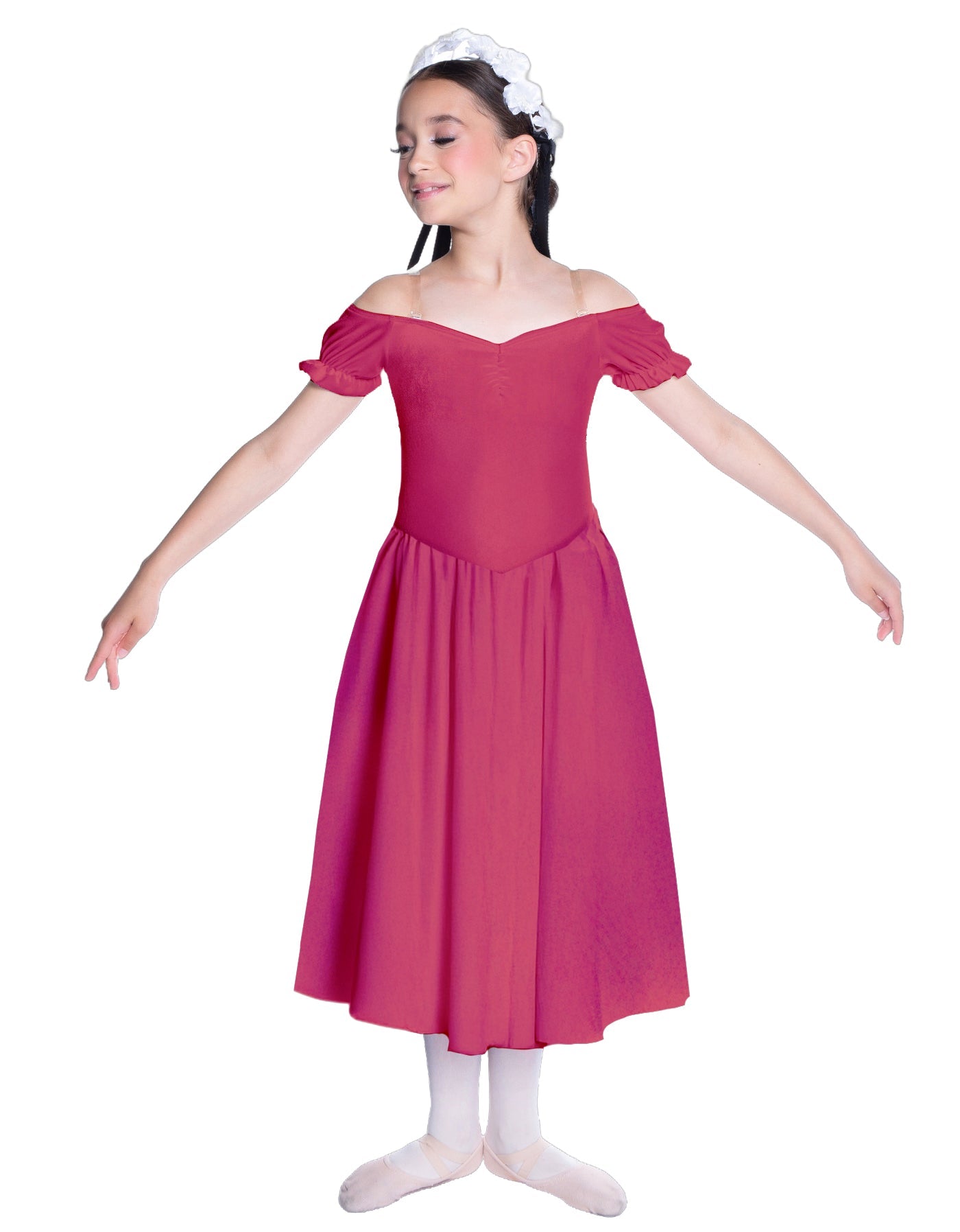 Solid Lycra Off The Shoulder Puff Sleeve Dress