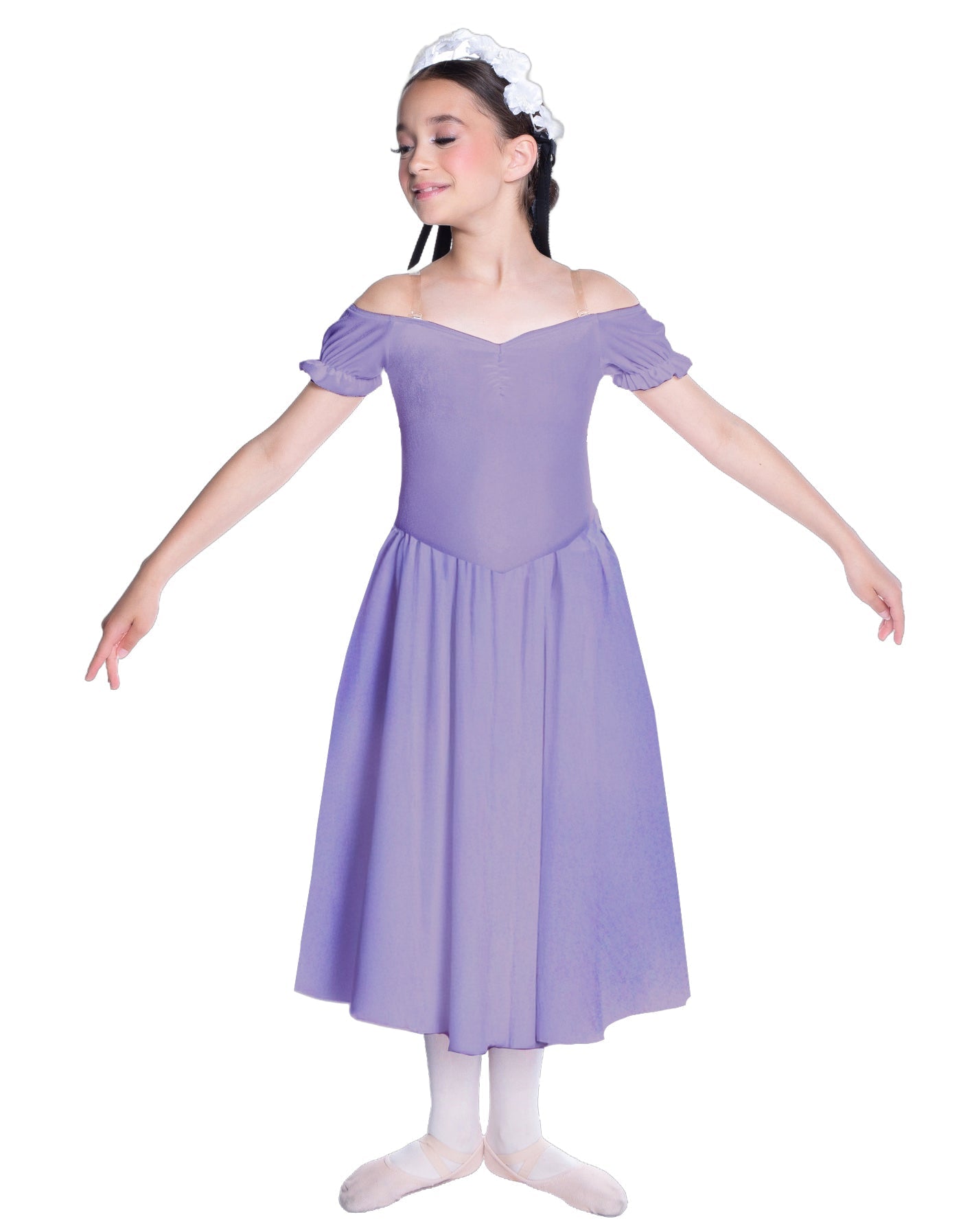 Solid Lycra Off The Shoulder Puff Sleeve Dress