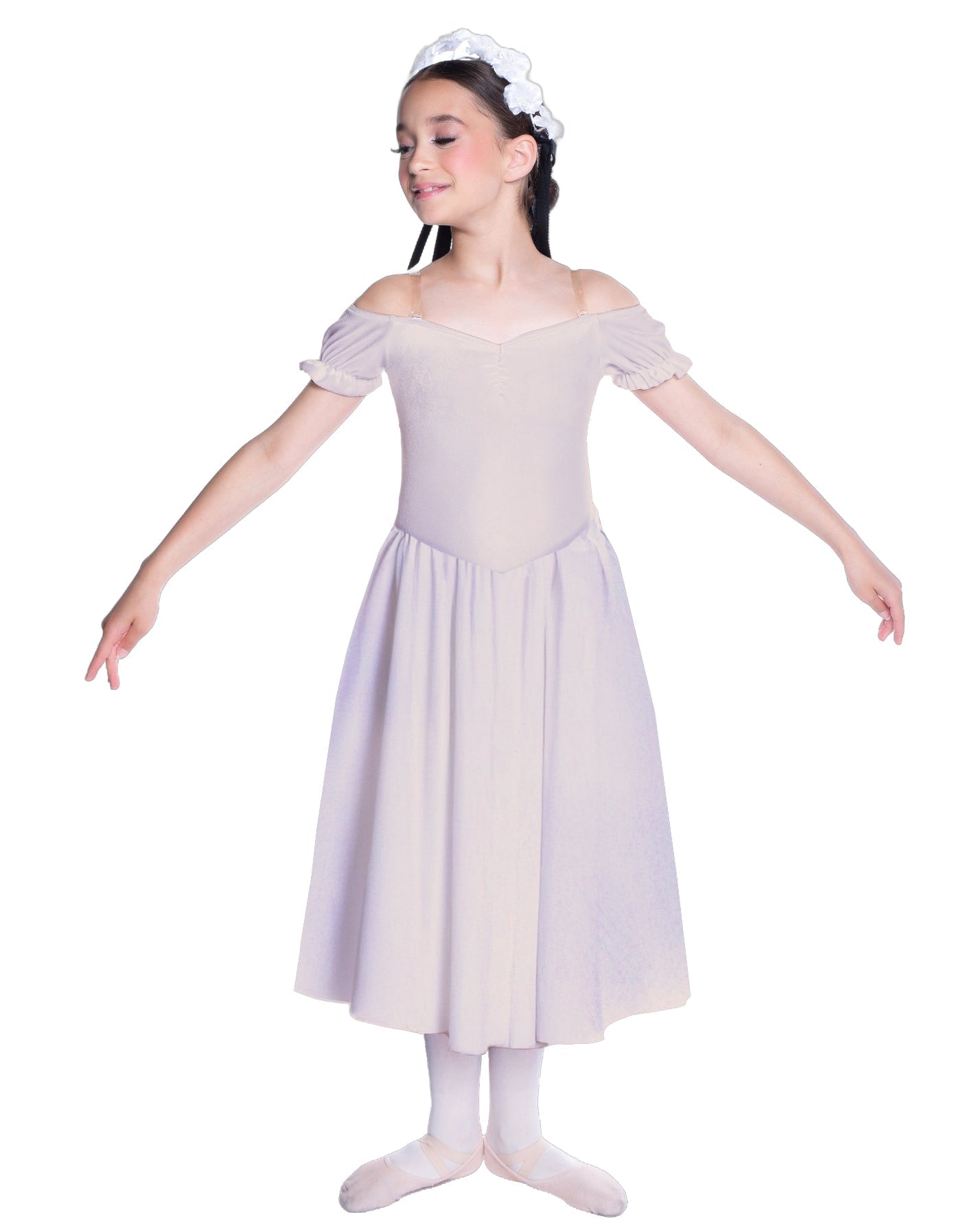 Solid Lycra Off The Shoulder Puff Sleeve Dress