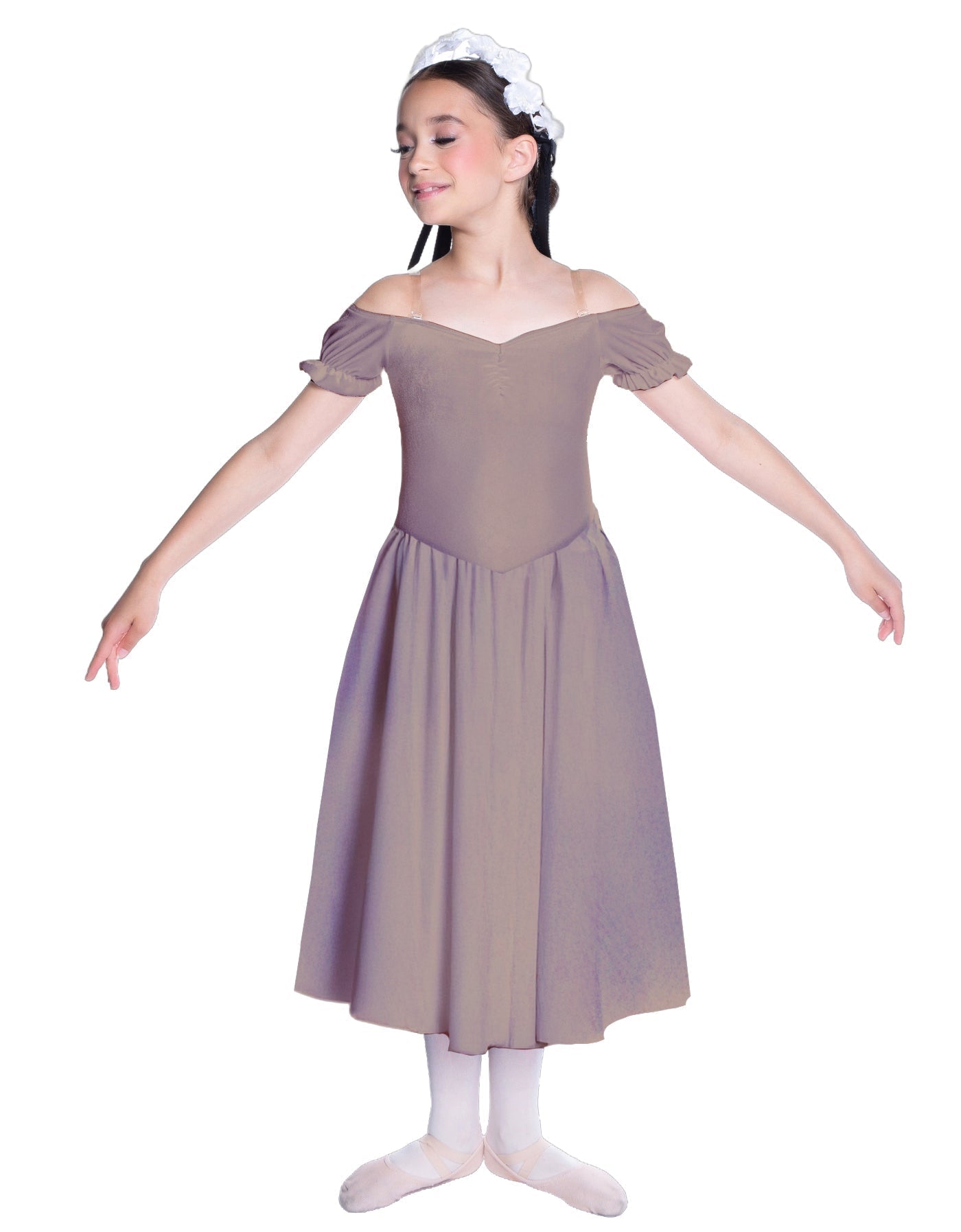 Solid Lycra Off The Shoulder Puff Sleeve Dress