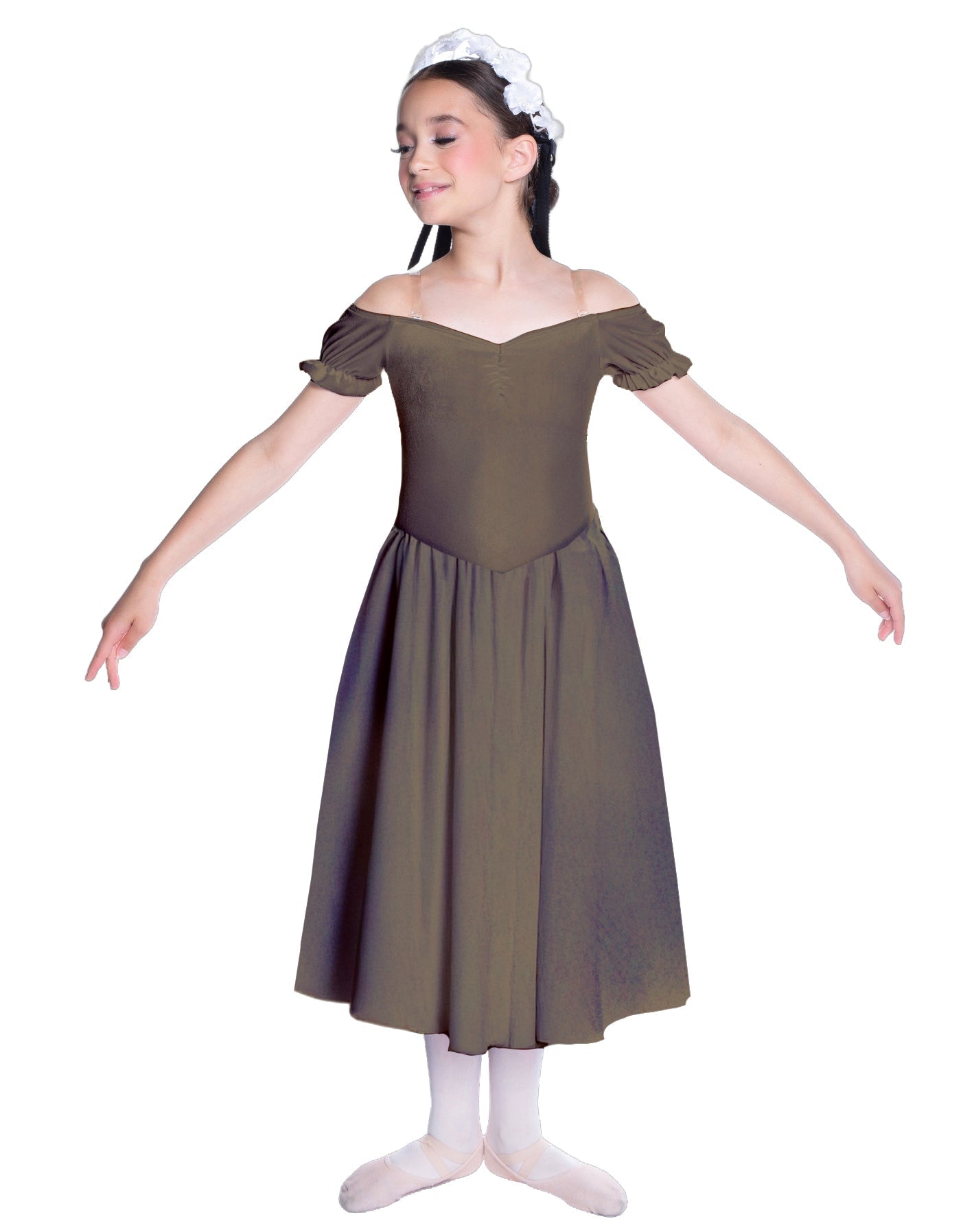 Solid Lycra Off The Shoulder Puff Sleeve Dress