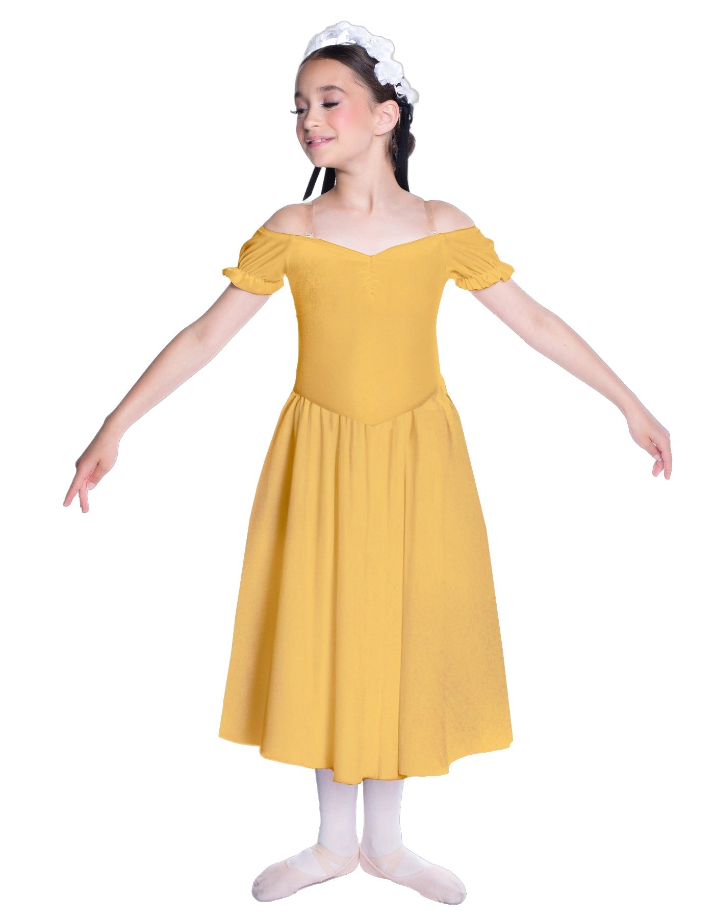 Solid Lycra Off The Shoulder Puff Sleeve Dress