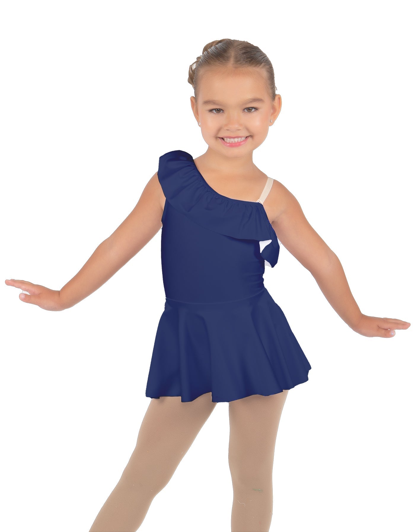 Solid Lycra One Shoulder w Ruffle Dress