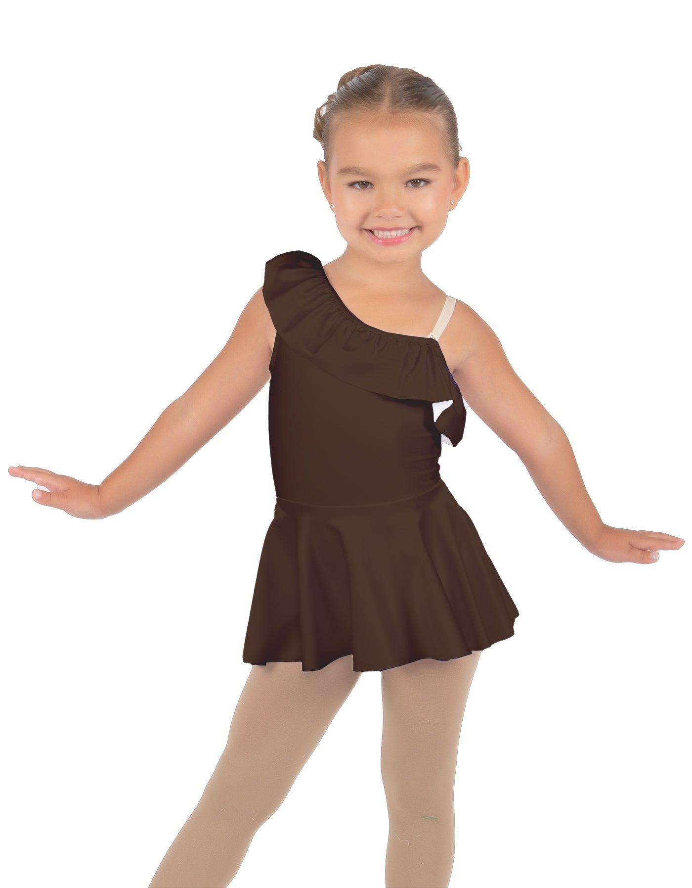 Solid Lycra One Shoulder w Ruffle Dress