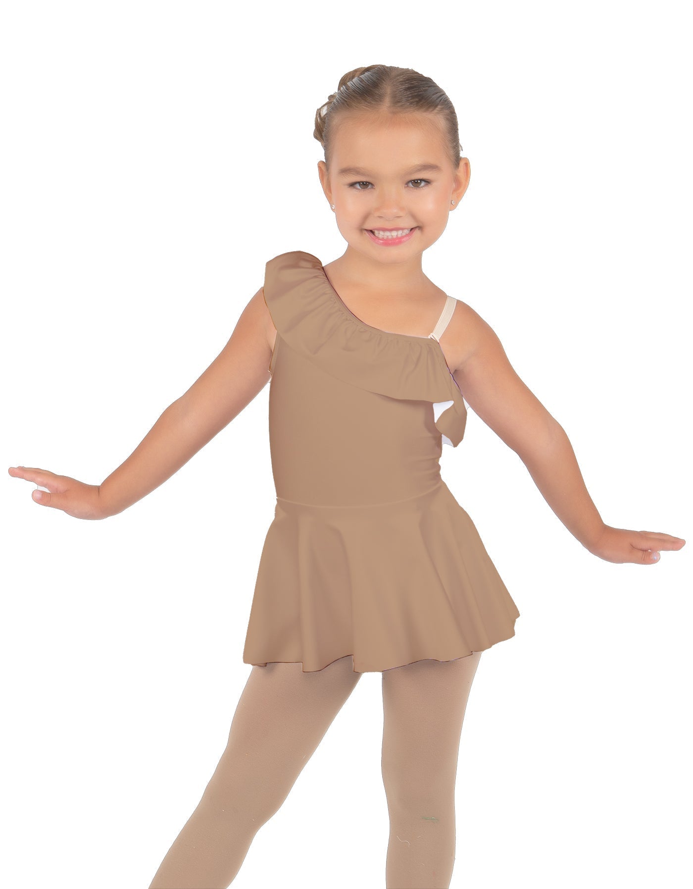 Solid Lycra One Shoulder w Ruffle Dress
