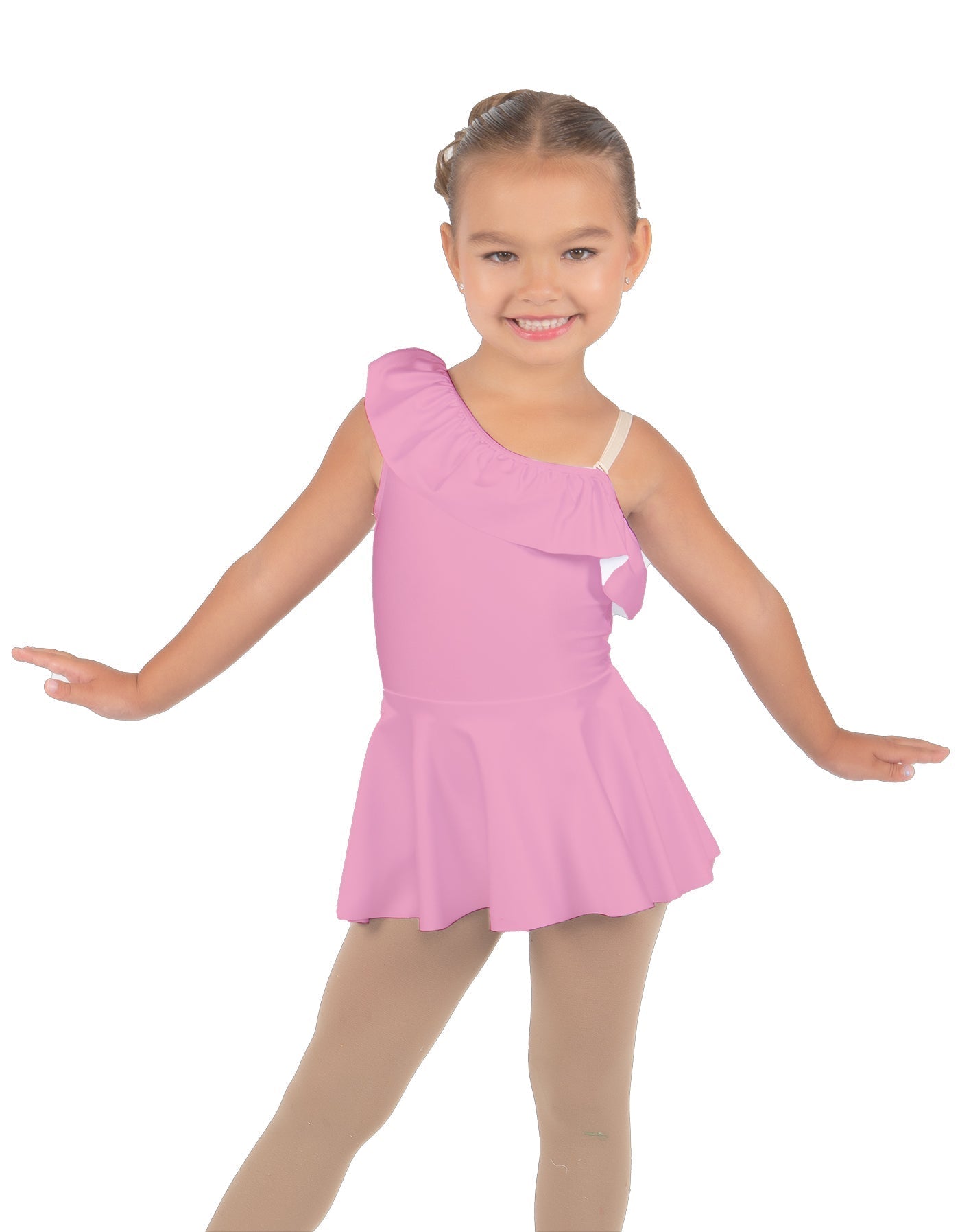 Solid Lycra One Shoulder w Ruffle Dress
