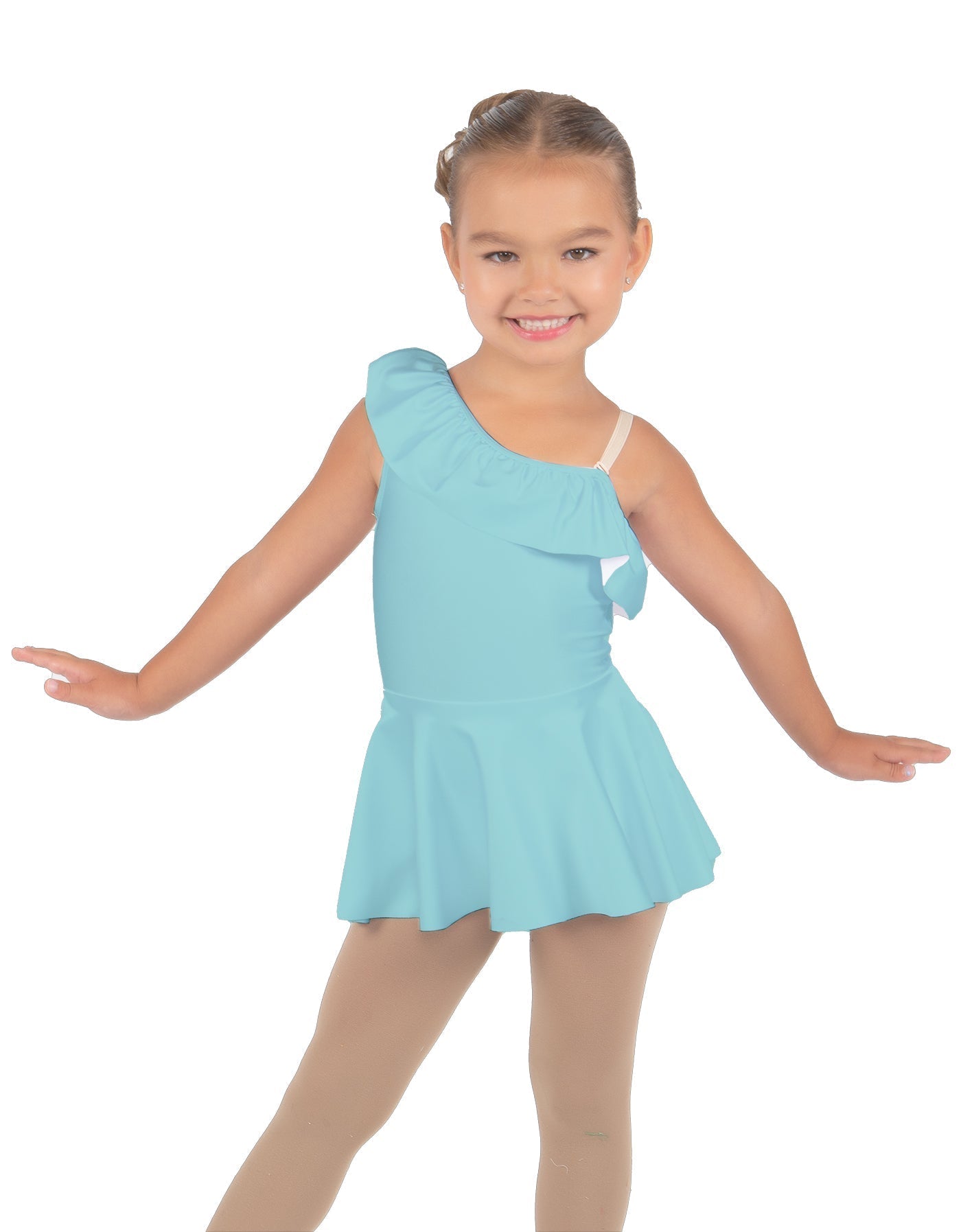 Solid Lycra One Shoulder w Ruffle Dress