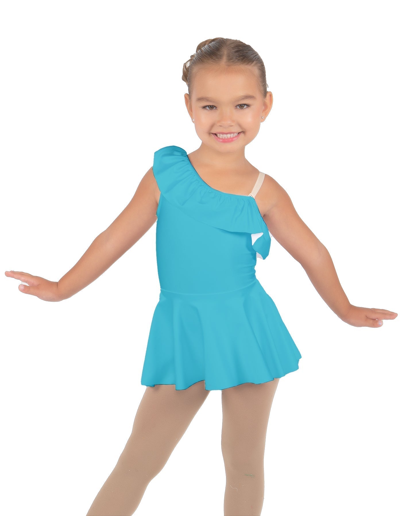 Solid Lycra One Shoulder w Ruffle Dress