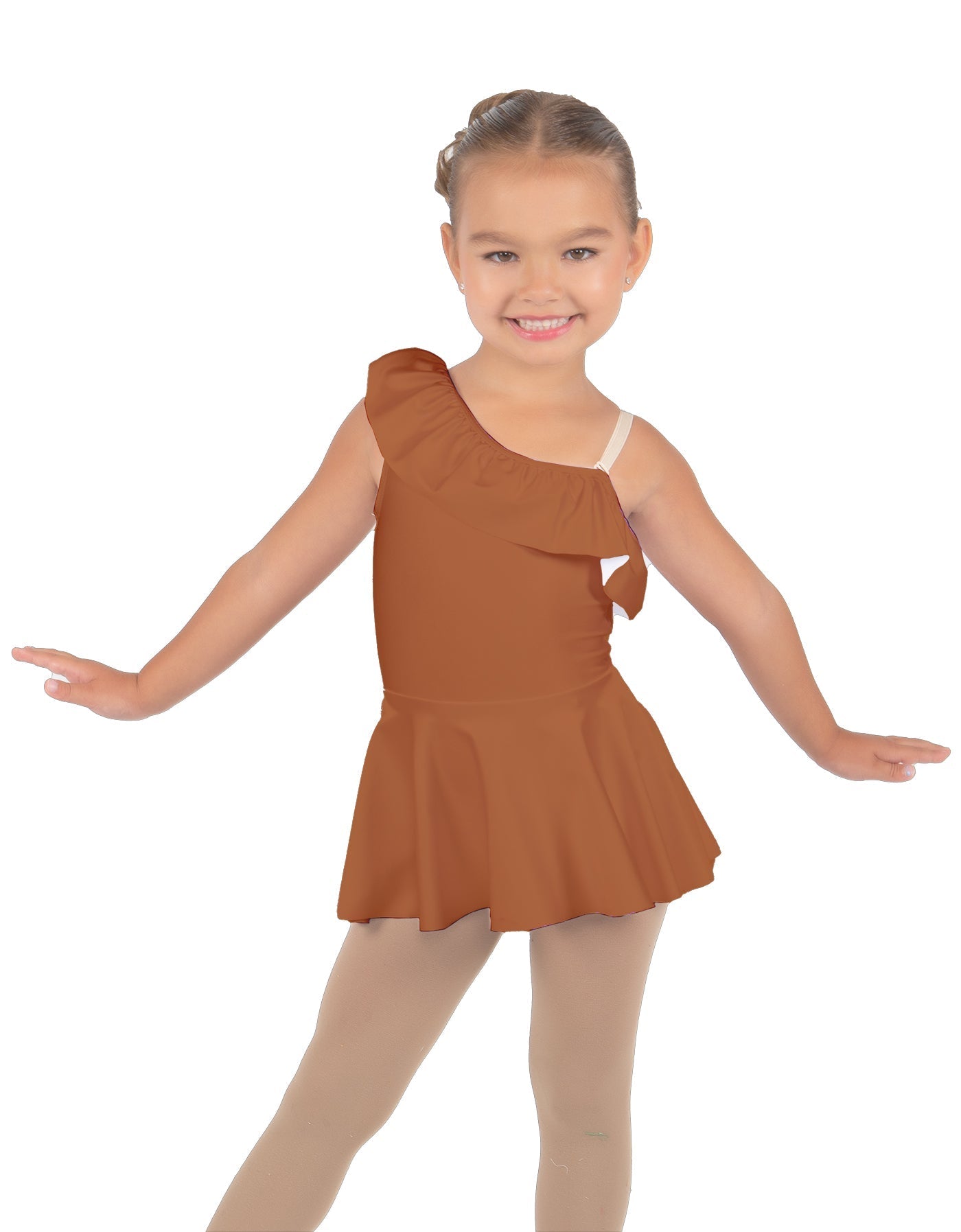 Solid Lycra One Shoulder w Ruffle Dress