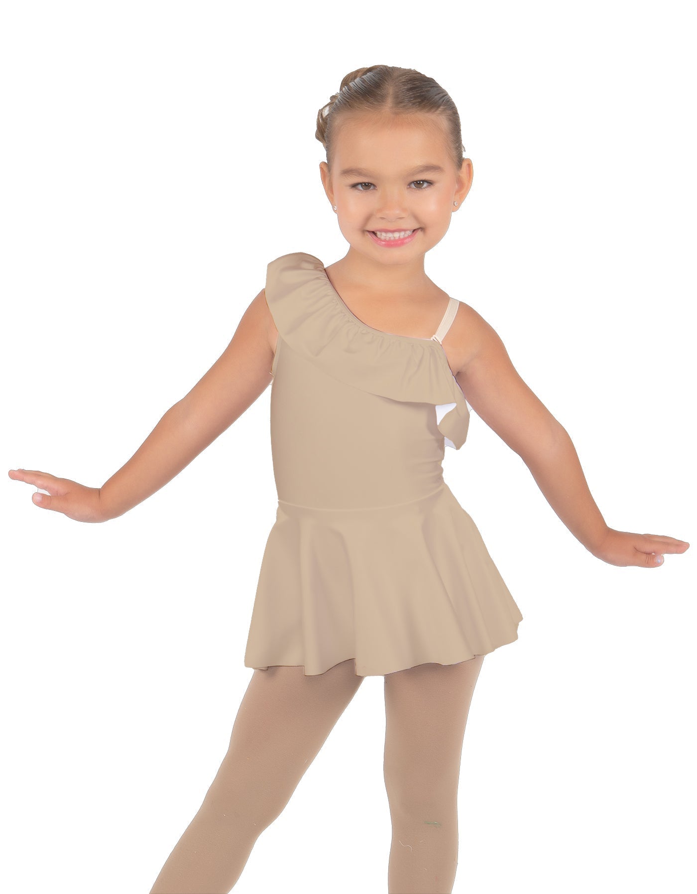 Solid Lycra One Shoulder w Ruffle Dress