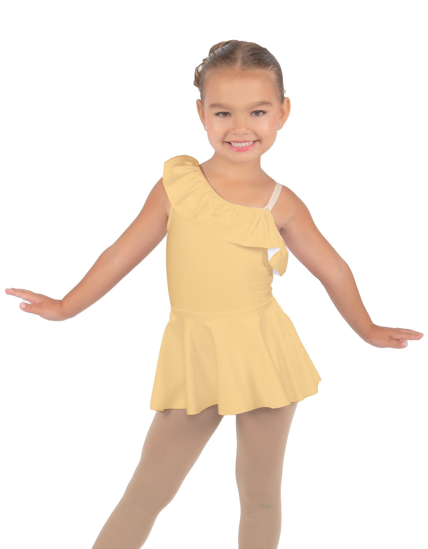Solid Lycra One Shoulder w Ruffle Dress