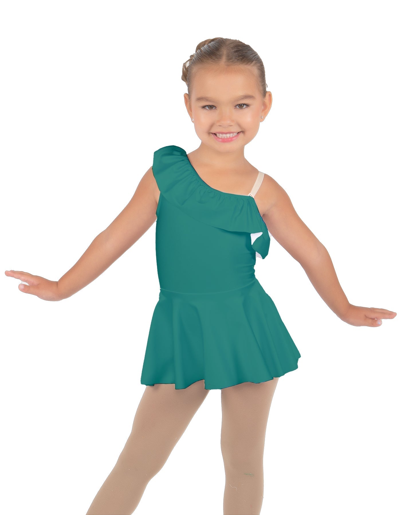 Solid Lycra One Shoulder w Ruffle Dress