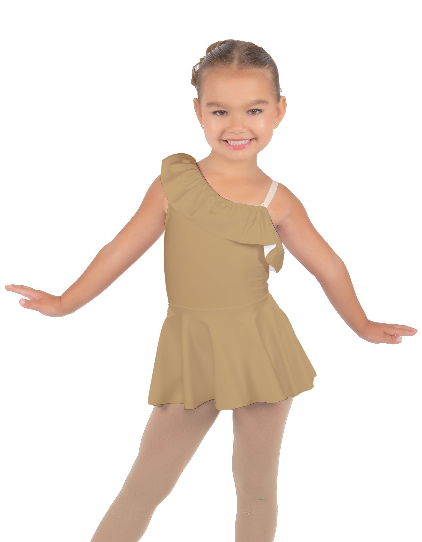 Solid Lycra One Shoulder w Ruffle Dress