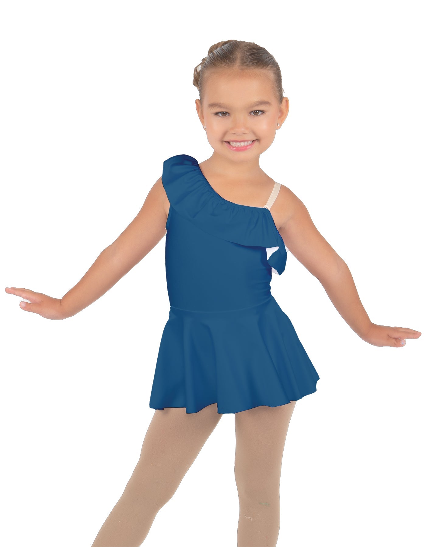 Solid Lycra One Shoulder w Ruffle Dress
