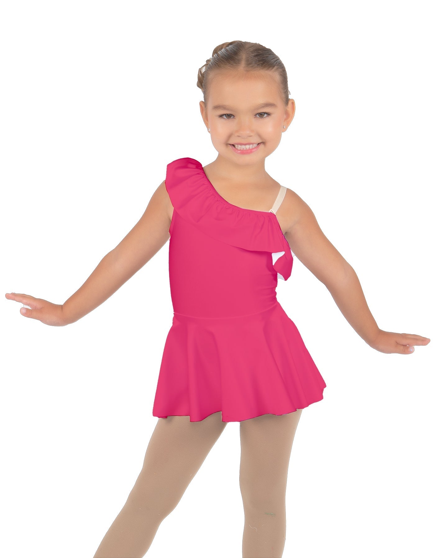 Solid Lycra One Shoulder w Ruffle Dress