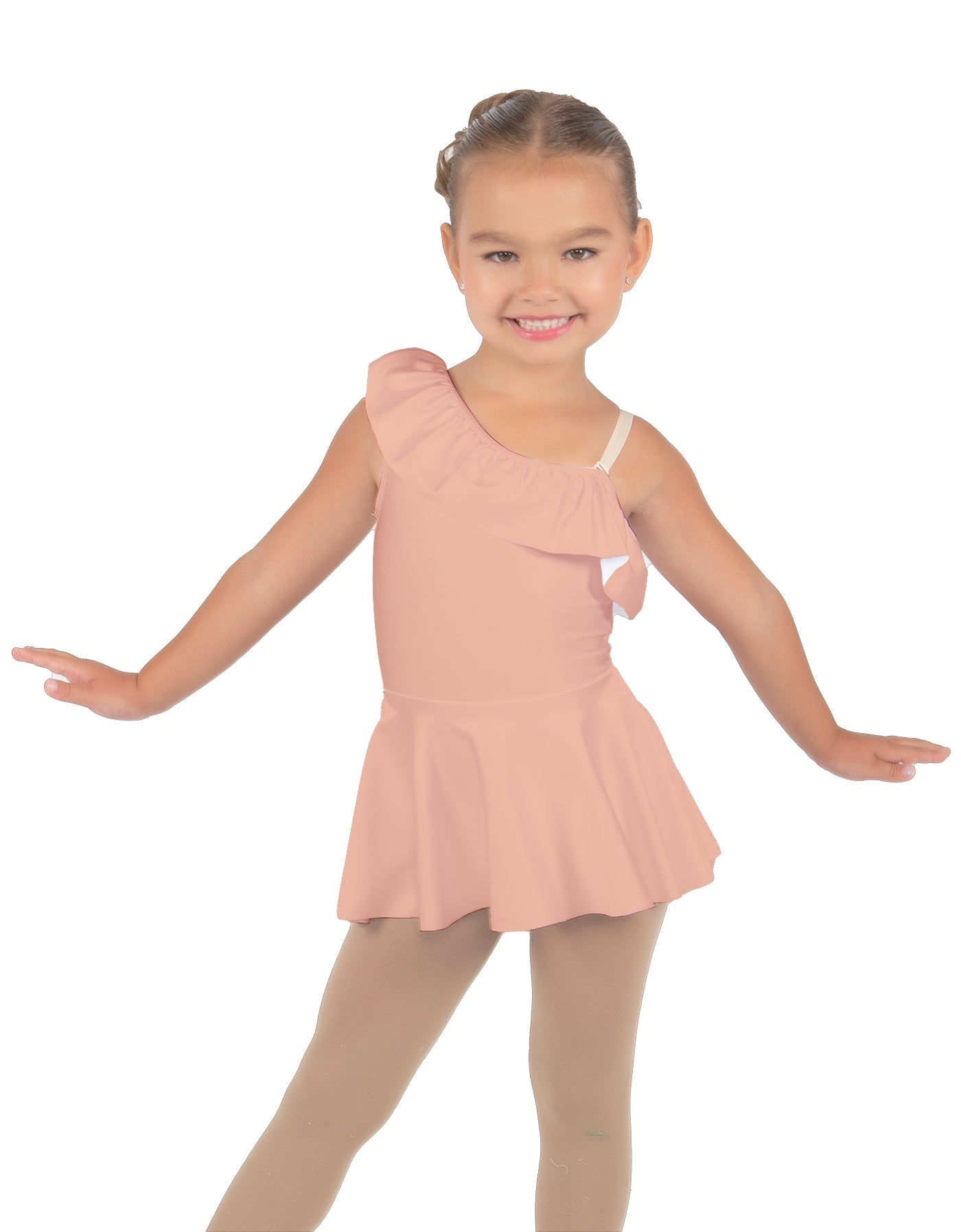Solid Lycra One Shoulder w Ruffle Dress