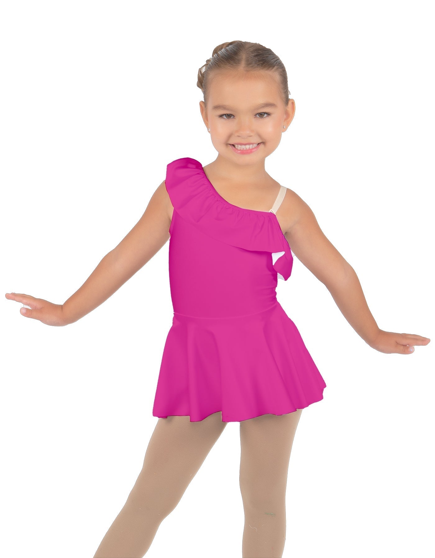 Solid Lycra One Shoulder w Ruffle Dress