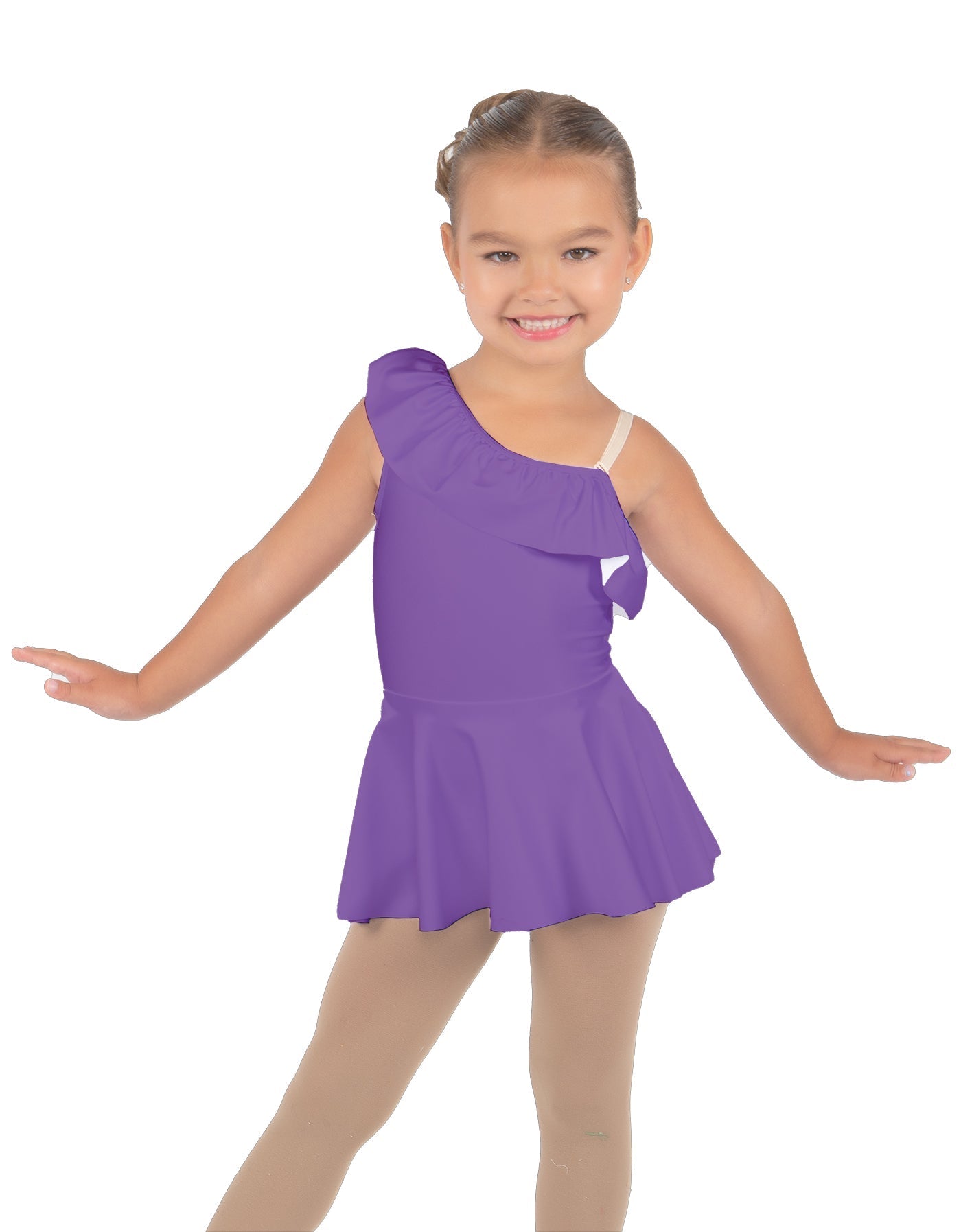 Solid Lycra One Shoulder w Ruffle Dress