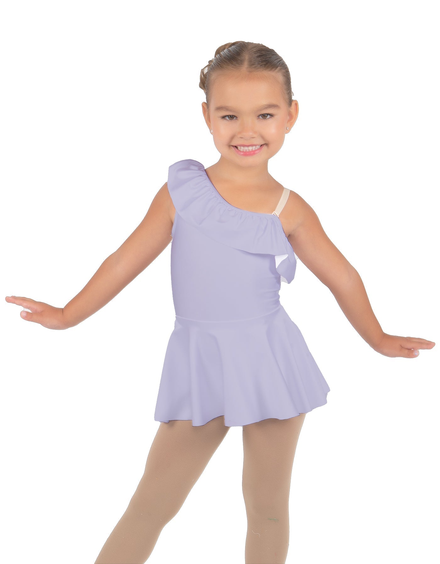 Solid Lycra One Shoulder w Ruffle Dress