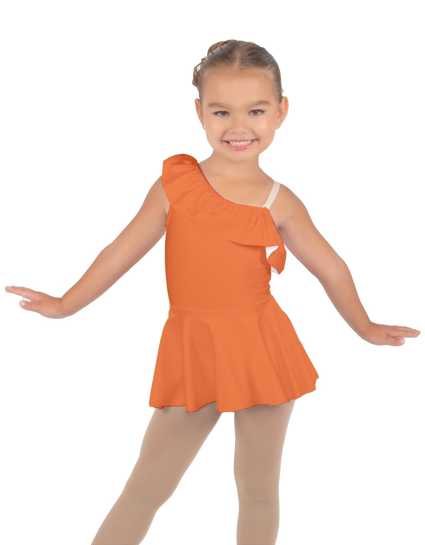 Solid Lycra One Shoulder w Ruffle Dress