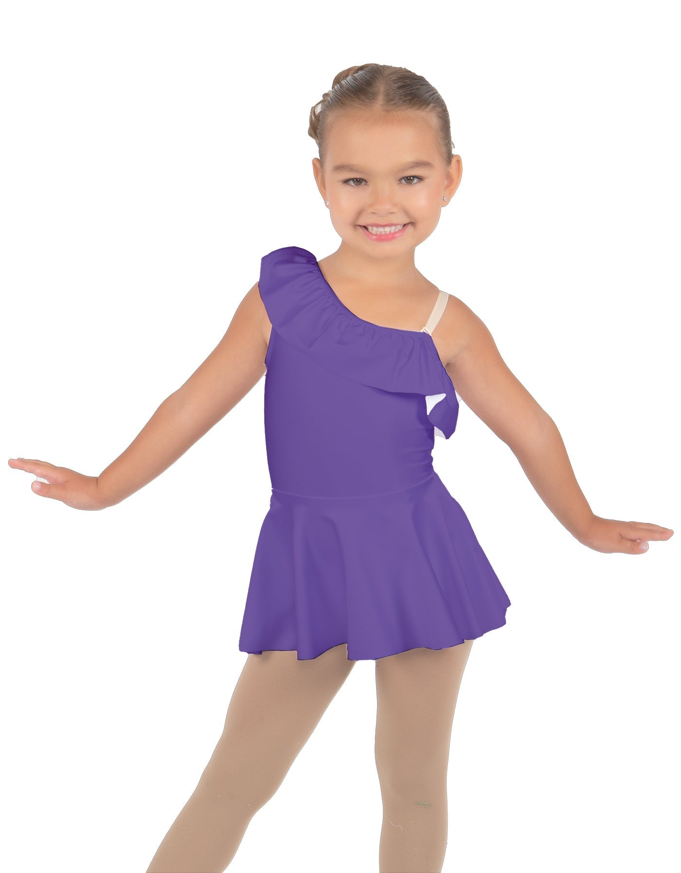 Solid Lycra One Shoulder w Ruffle Dress