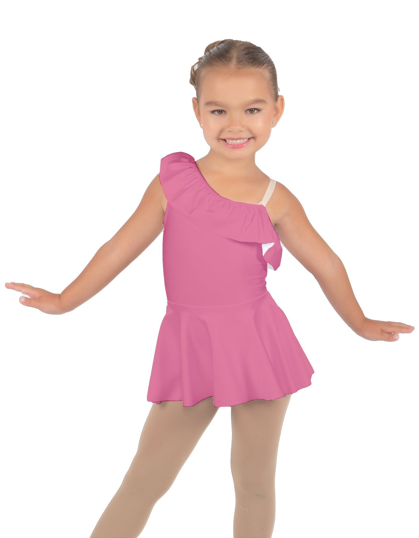 Solid Lycra One Shoulder w Ruffle Dress
