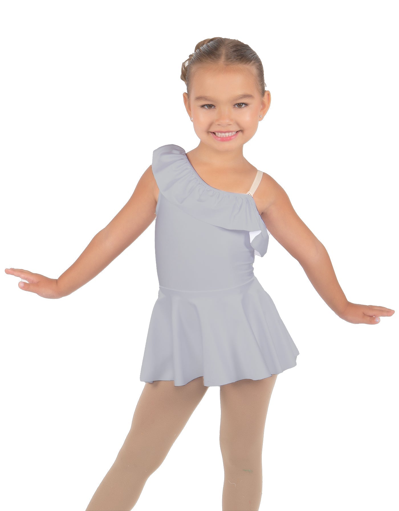 Solid Lycra One Shoulder w Ruffle Dress