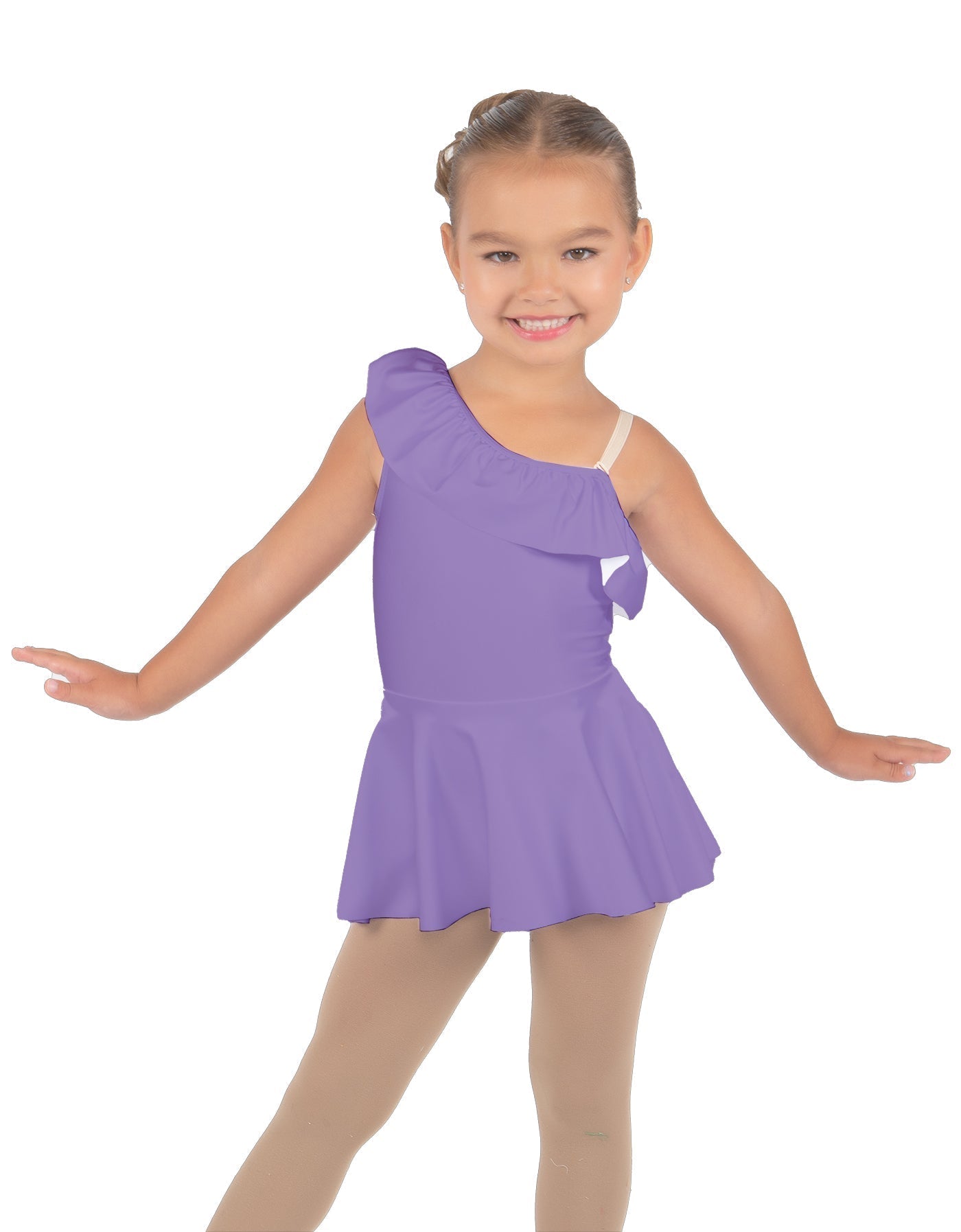 Solid Lycra One Shoulder w Ruffle Dress