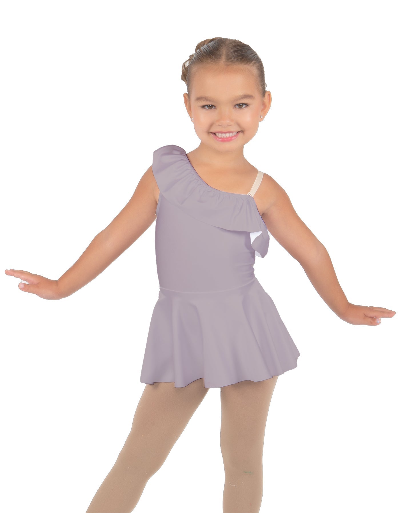Solid Lycra One Shoulder w Ruffle Dress