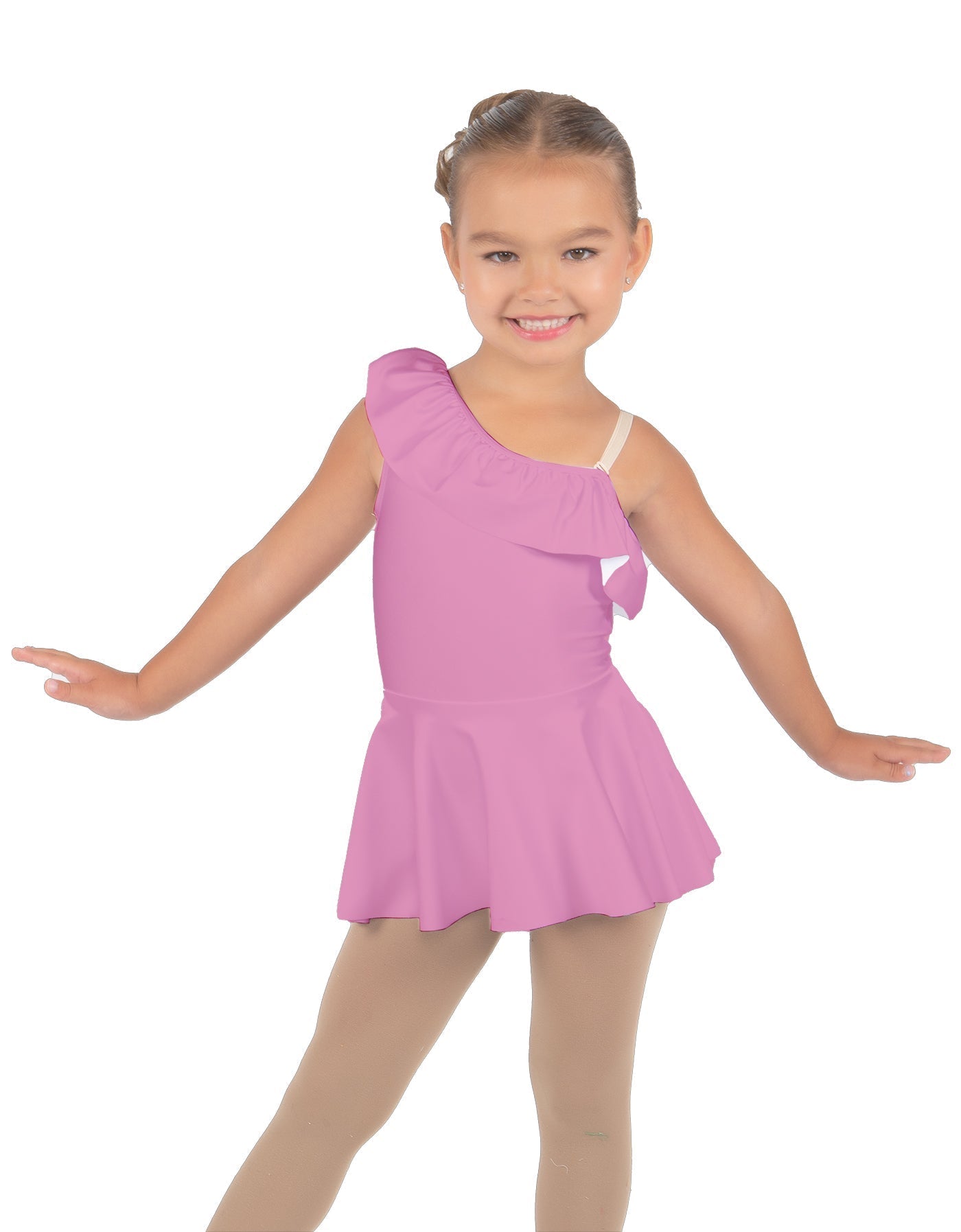 Solid Lycra One Shoulder w Ruffle Dress