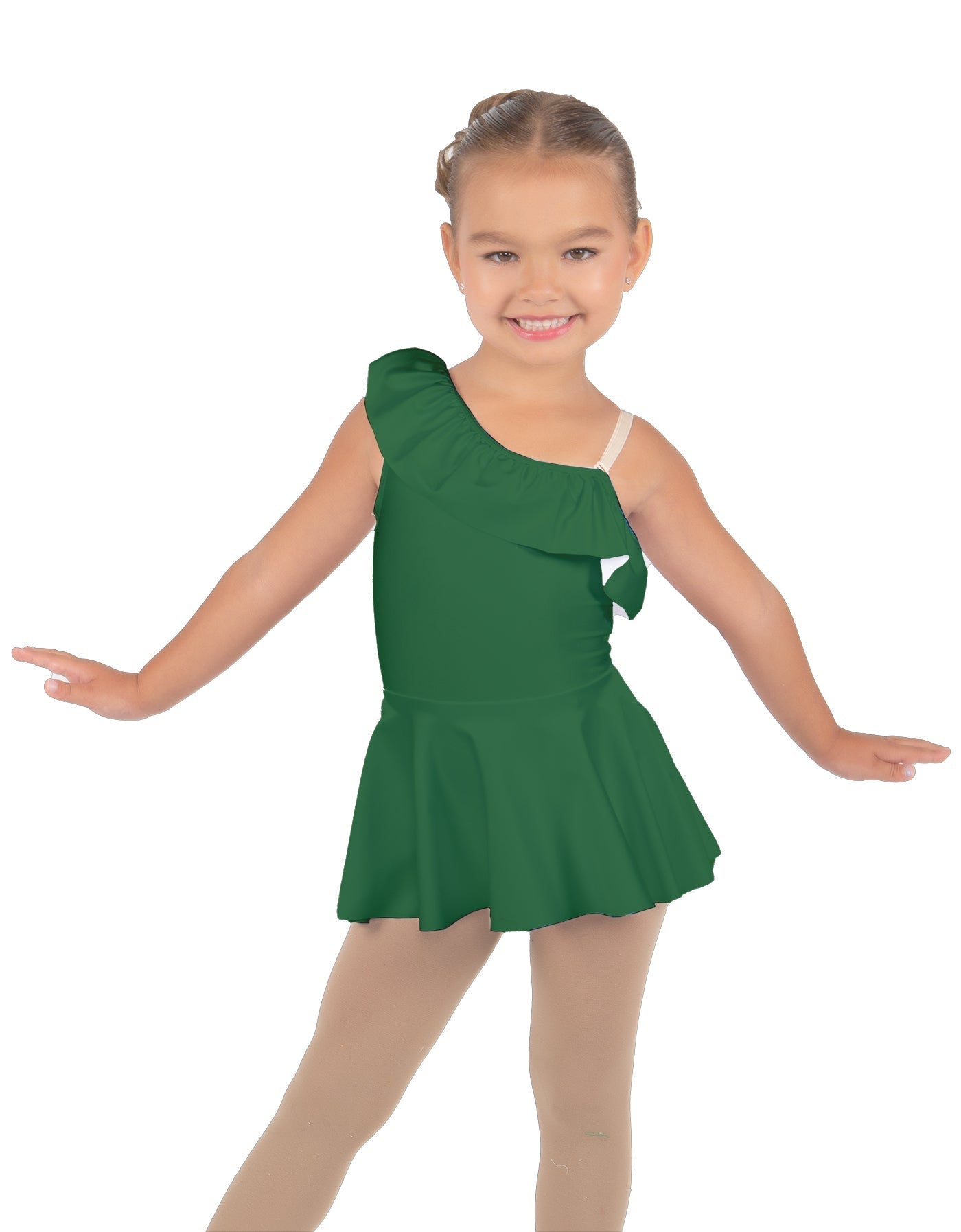 Solid Lycra One Shoulder w Ruffle Dress