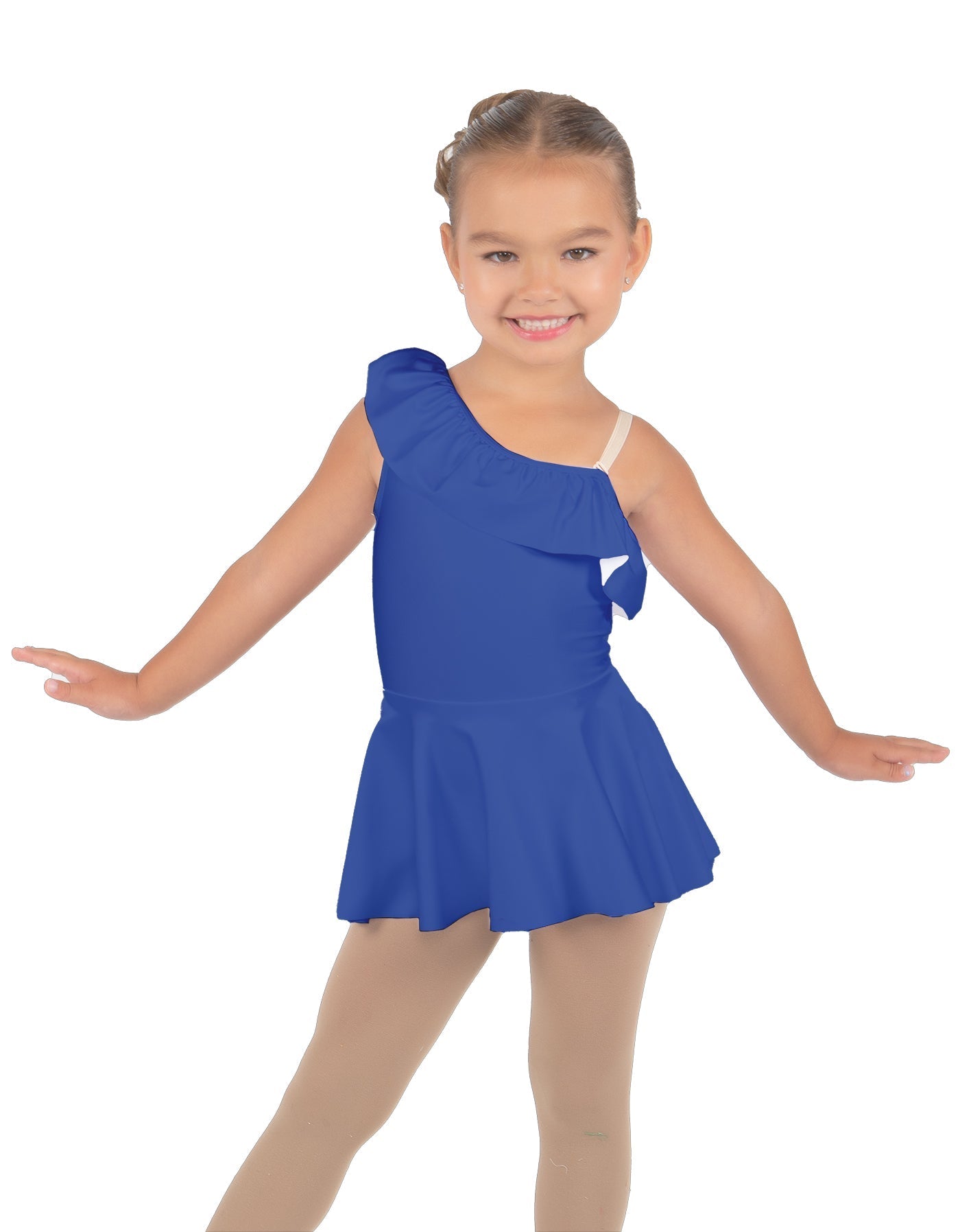 Solid Lycra One Shoulder w Ruffle Dress