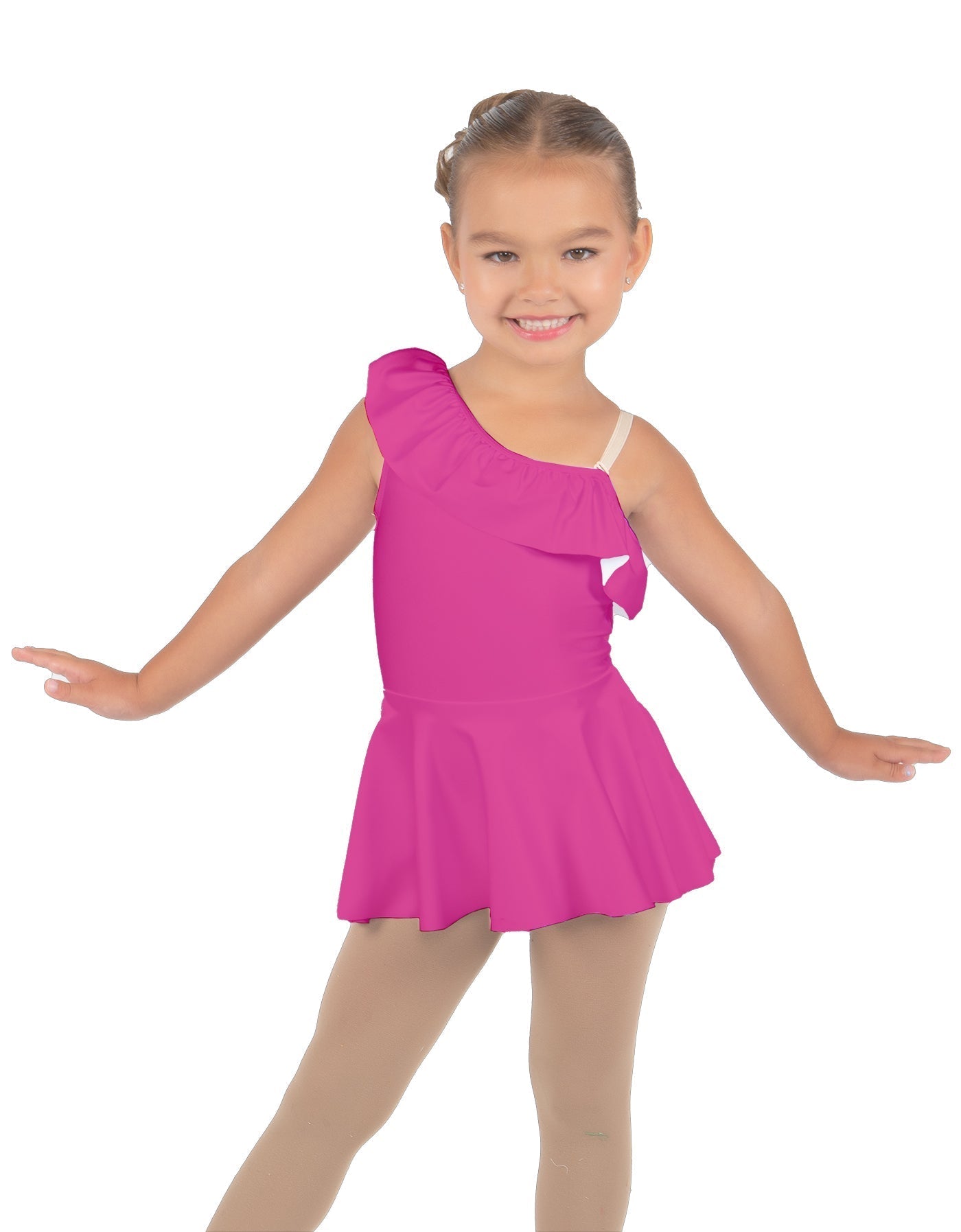 Solid Lycra One Shoulder w Ruffle Dress