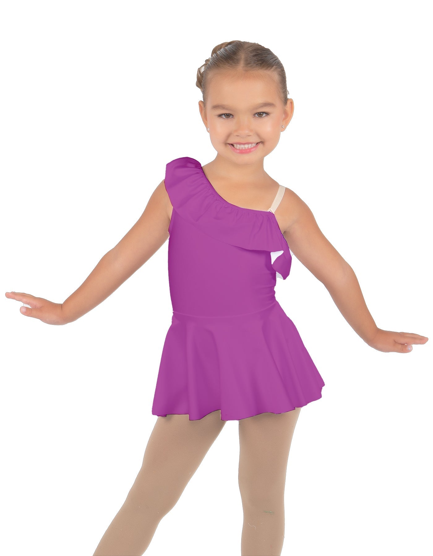 Solid Lycra One Shoulder w Ruffle Dress