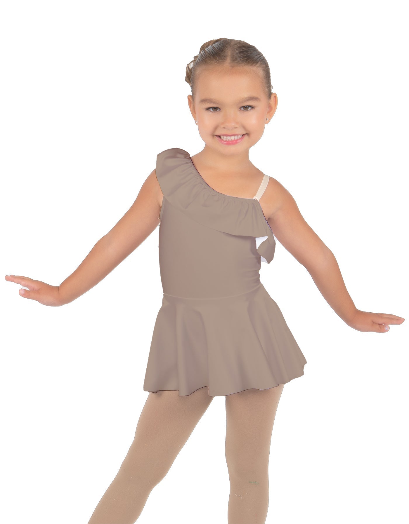 Solid Lycra One Shoulder w Ruffle Dress