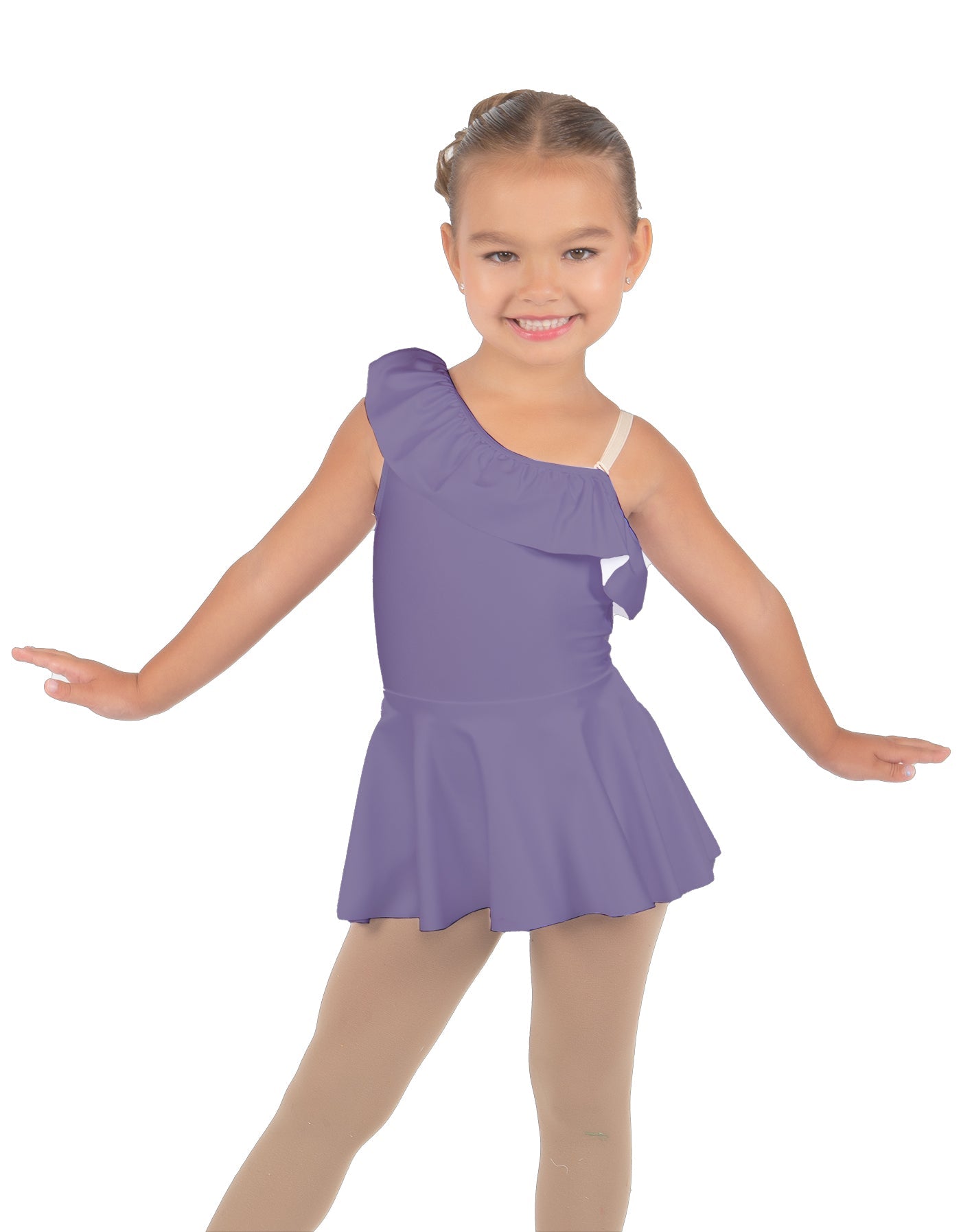 Solid Lycra One Shoulder w Ruffle Dress
