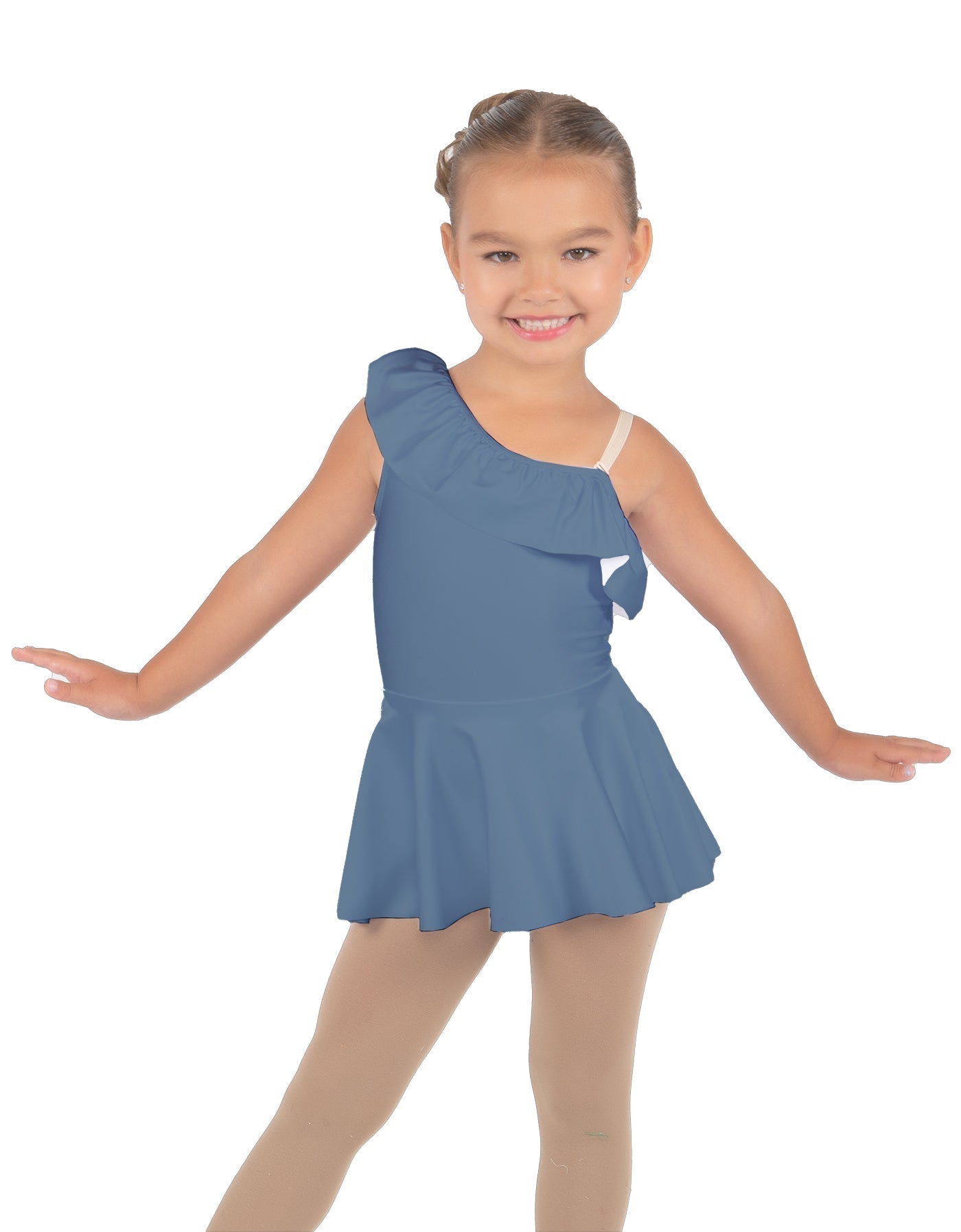 Solid Lycra One Shoulder w Ruffle Dress