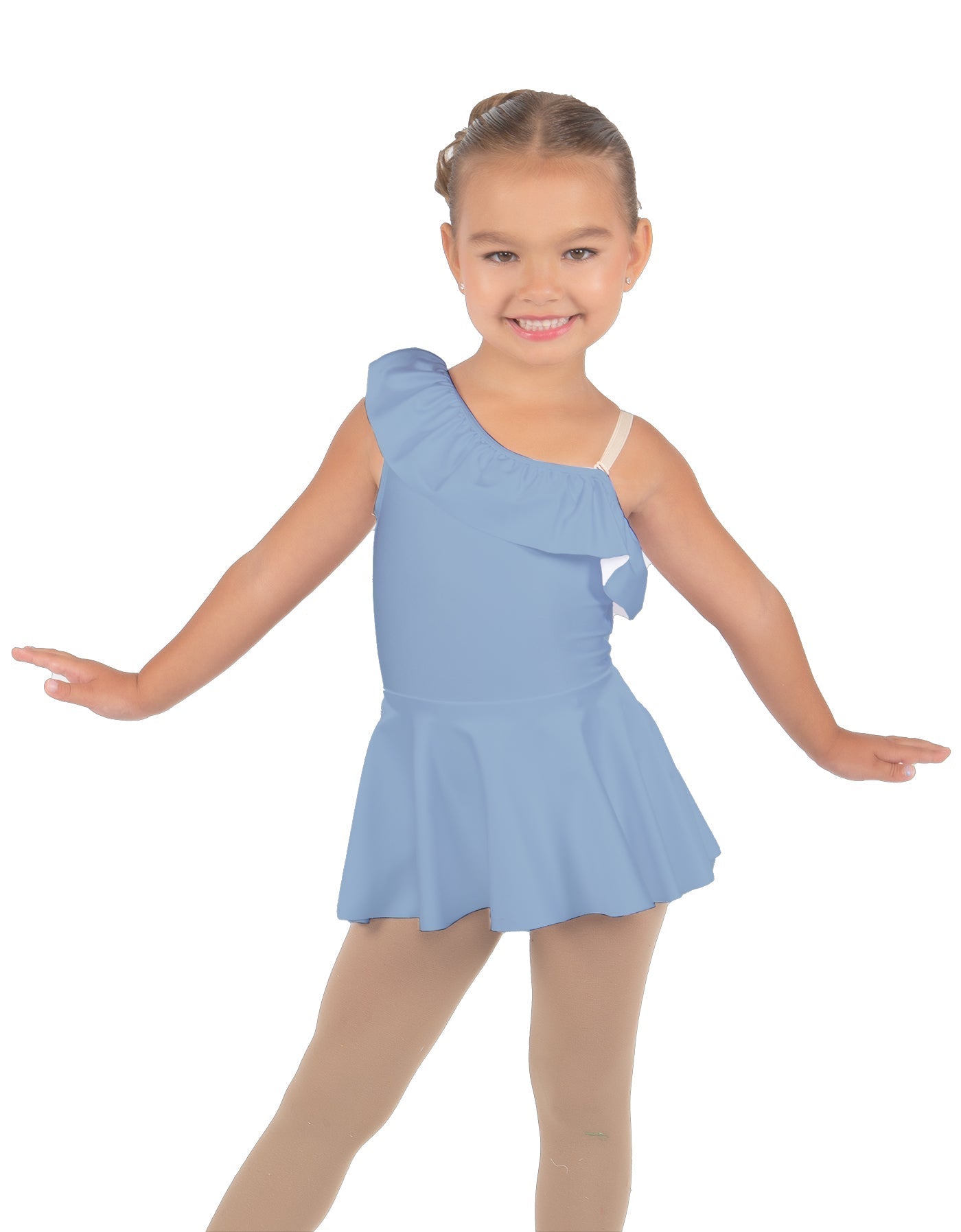 Solid Lycra One Shoulder w Ruffle Dress