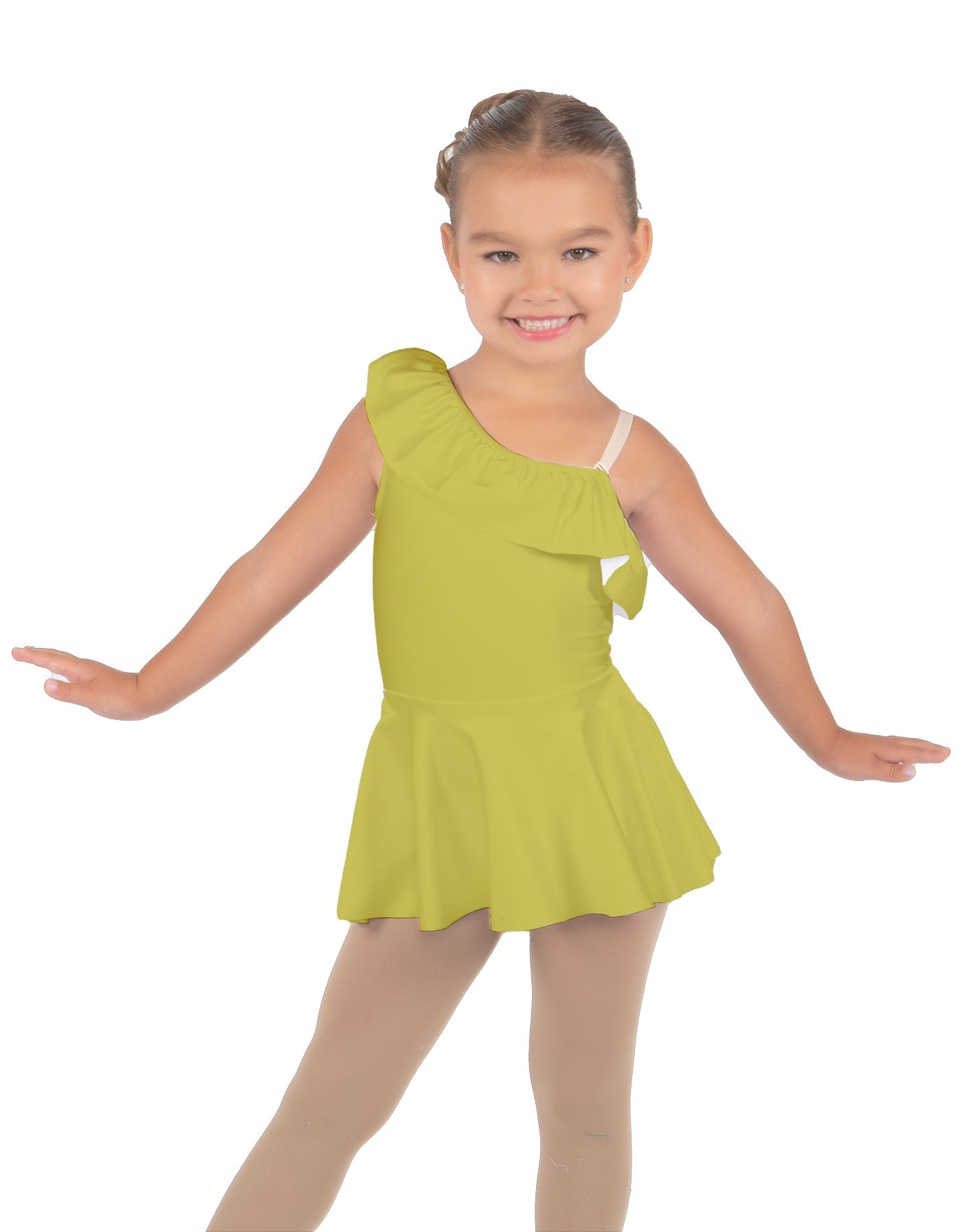 Solid Lycra One Shoulder w Ruffle Dress