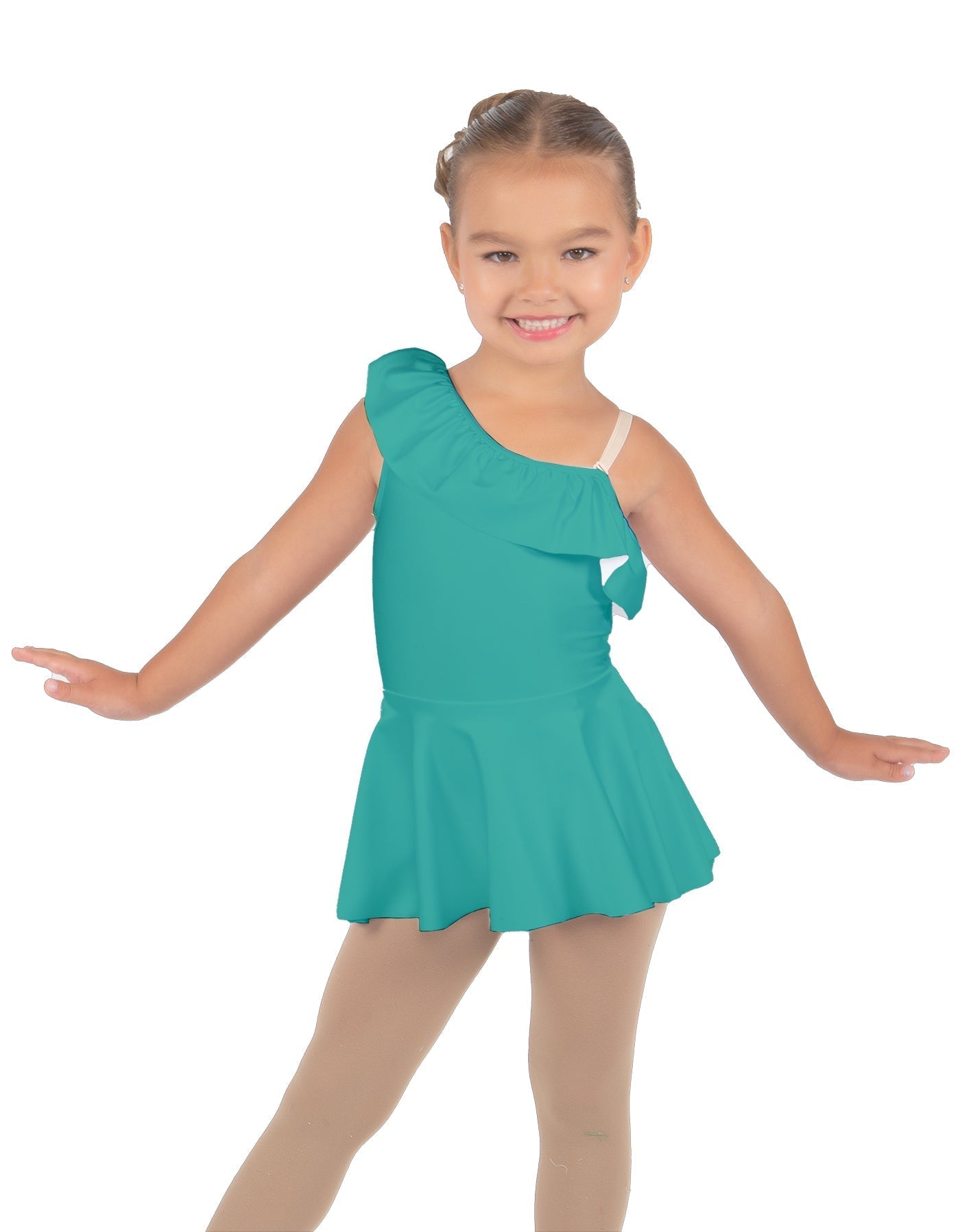 Solid Lycra One Shoulder w Ruffle Dress
